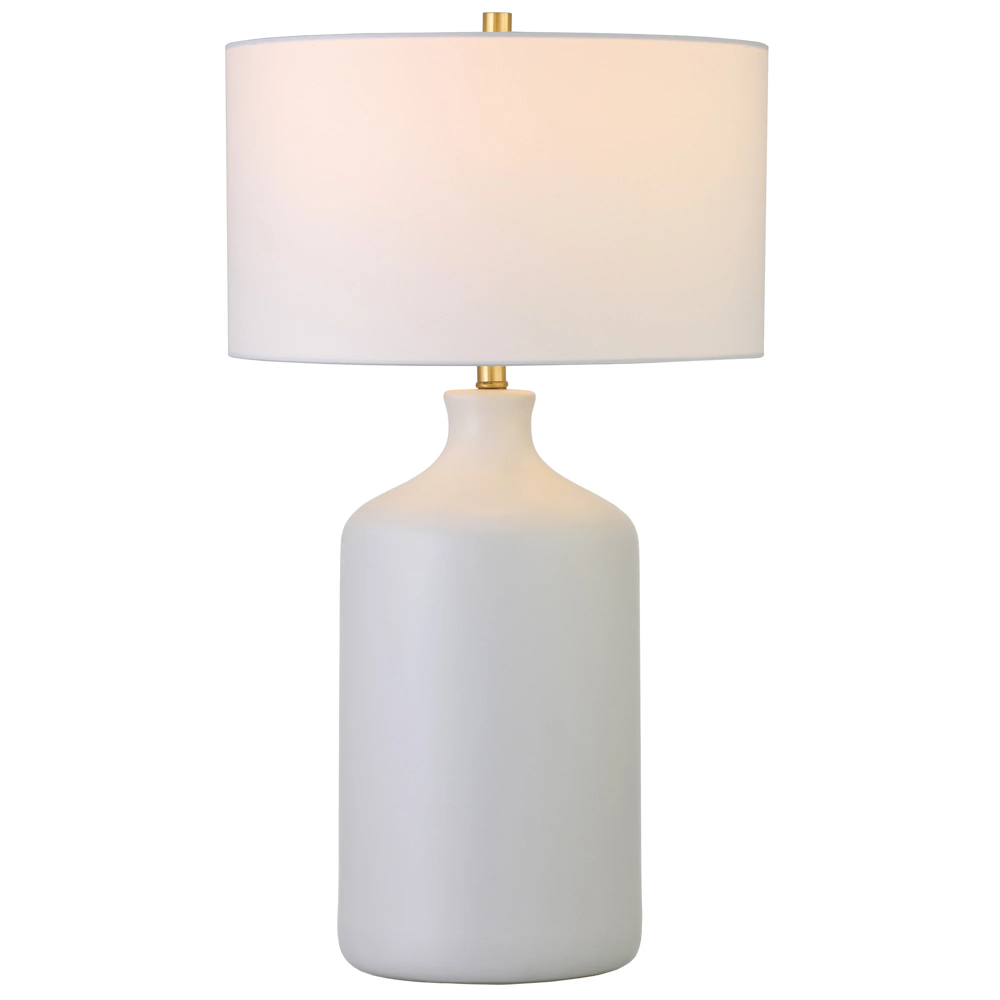 White Ceramic Table Lamp With White Drum Shade By Homeroots - Image 7