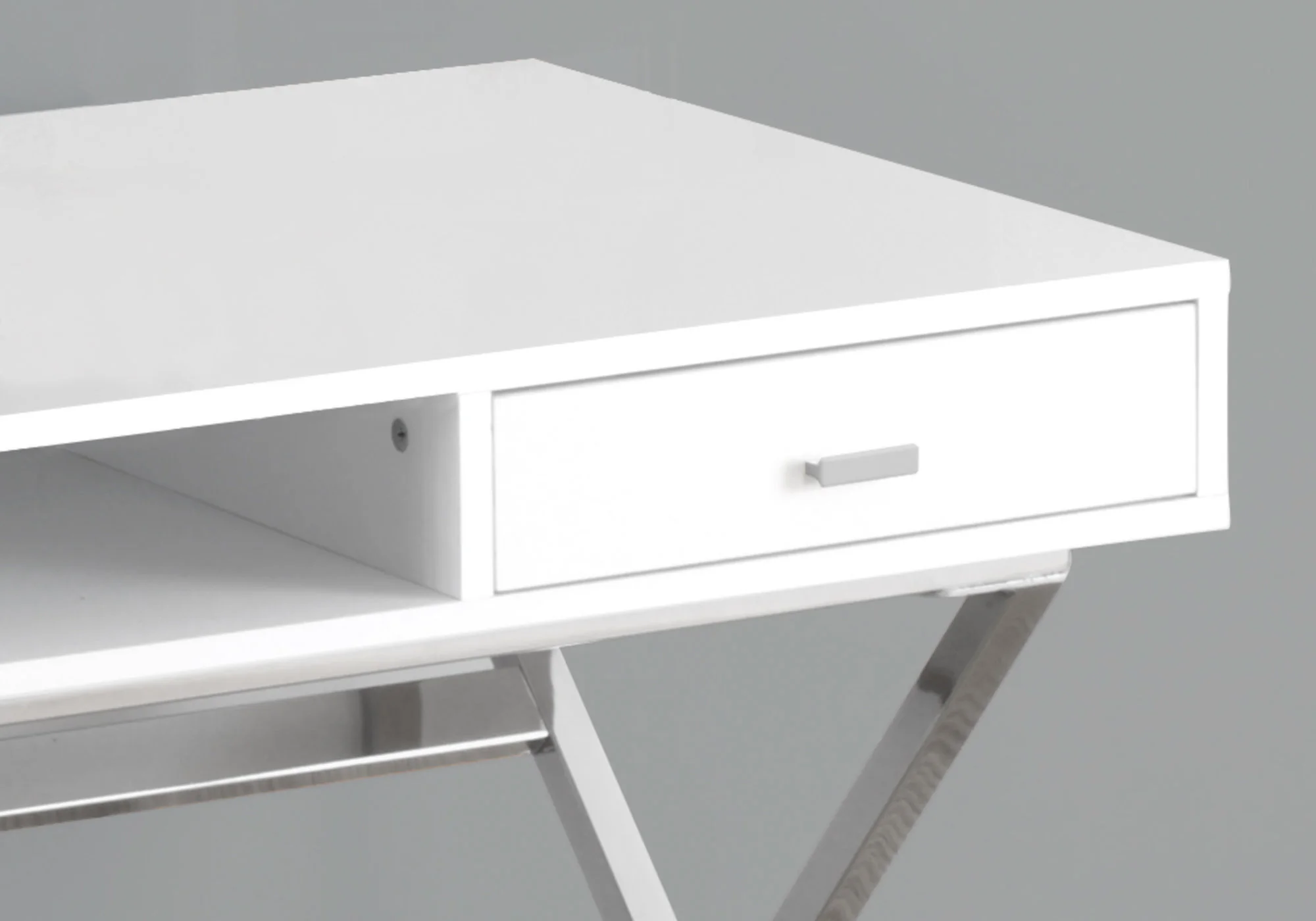 White Chrome Particle Board Metal Computer Desk By Homeroots - Image 2