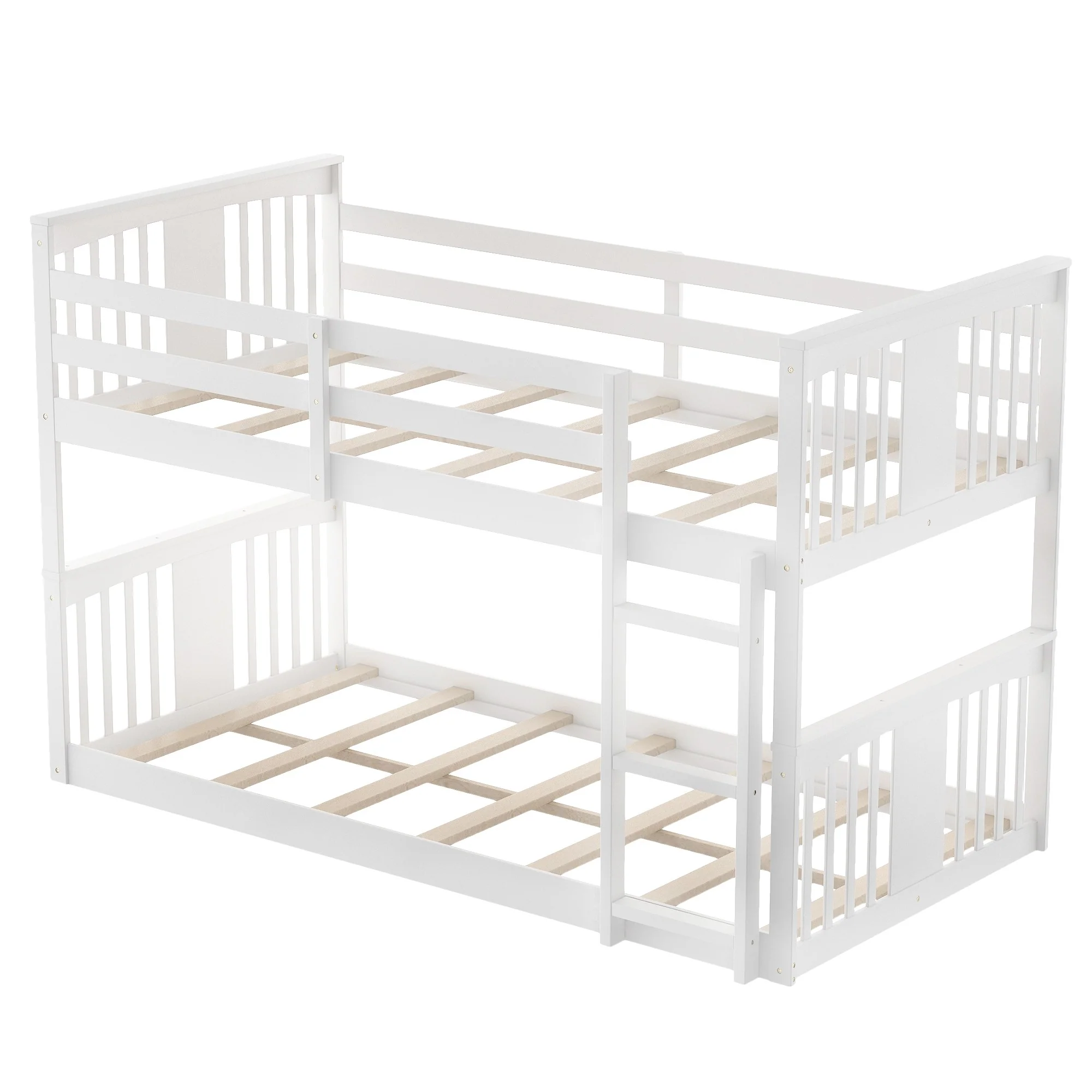 White Classic Twin Over Twin Bunk Bed With Ladder By Homeroots - Image 4