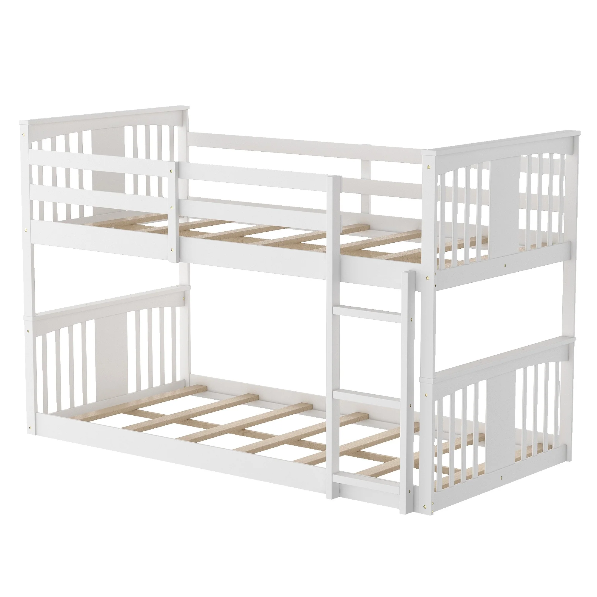 White Classic Twin Over Twin Bunk Bed With Ladder By Homeroots - Image 5
