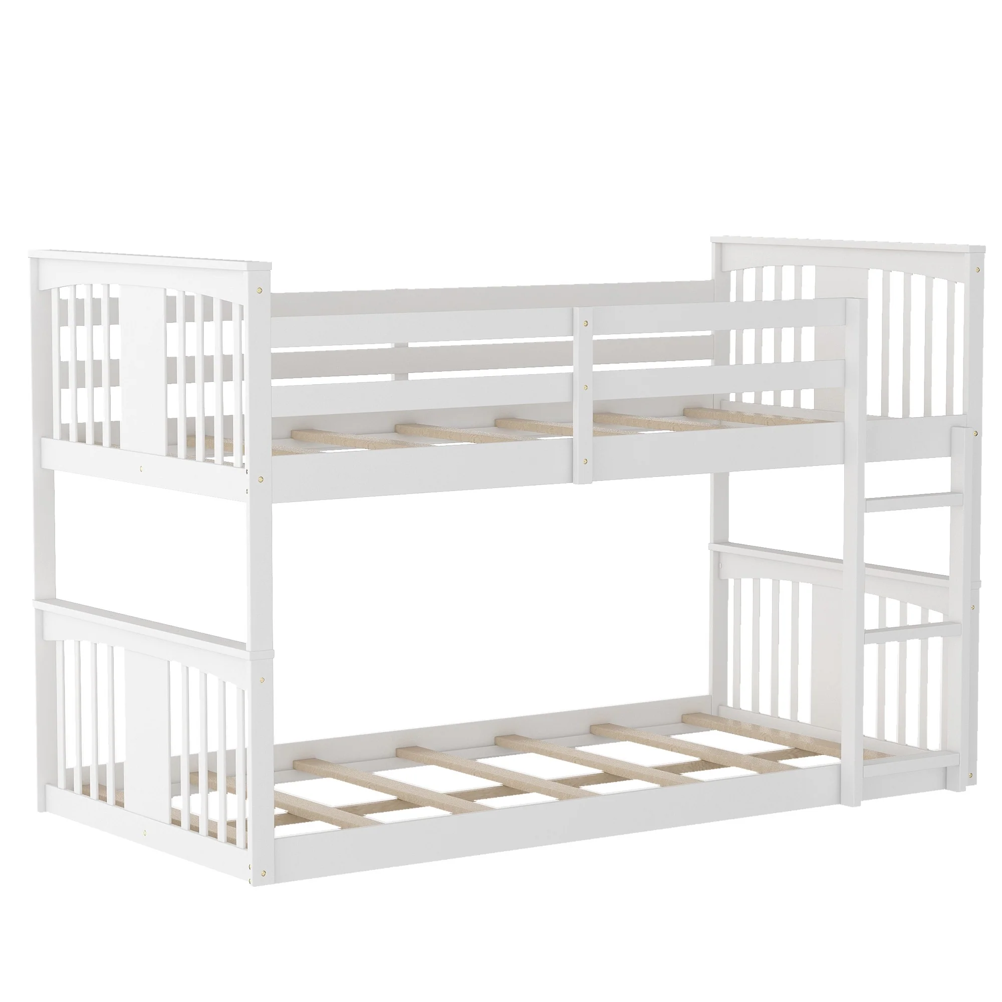 White Classic Twin Over Twin Bunk Bed With Ladder By Homeroots - Image 6