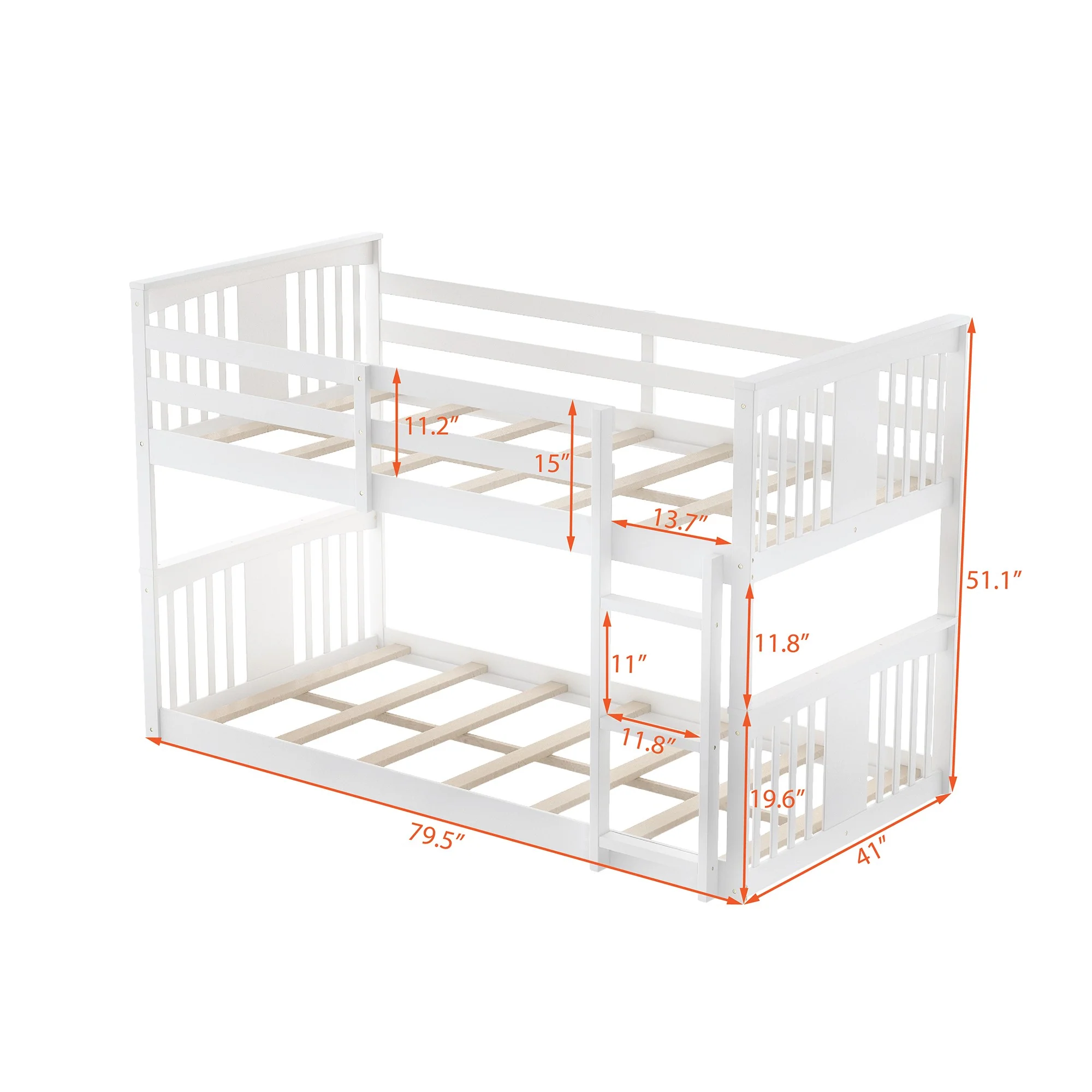 White Classic Twin Over Twin Bunk Bed With Ladder By Homeroots - Image 8