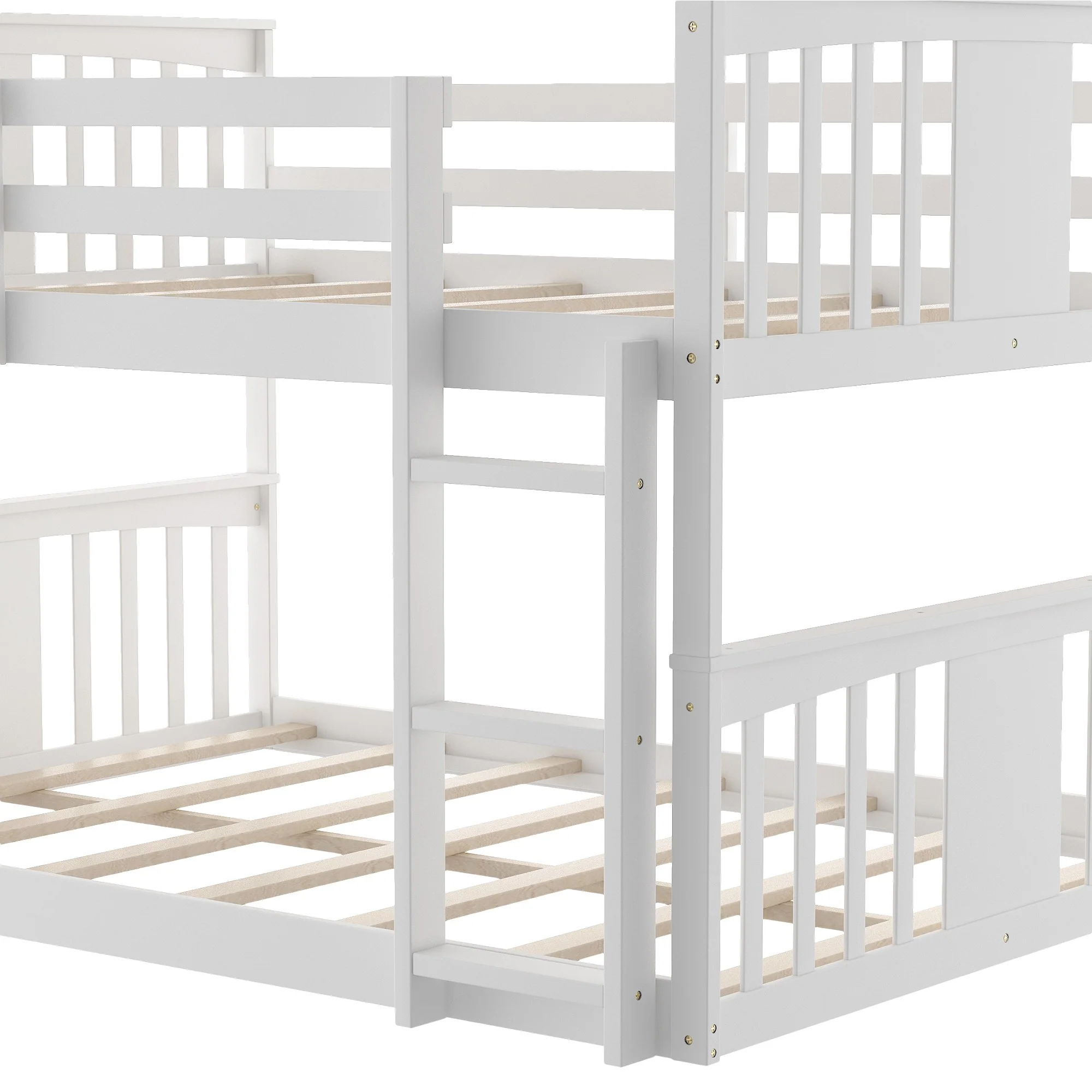 White Classic Twin Over Twin Bunk Bed With Ladder By Homeroots - Image 9