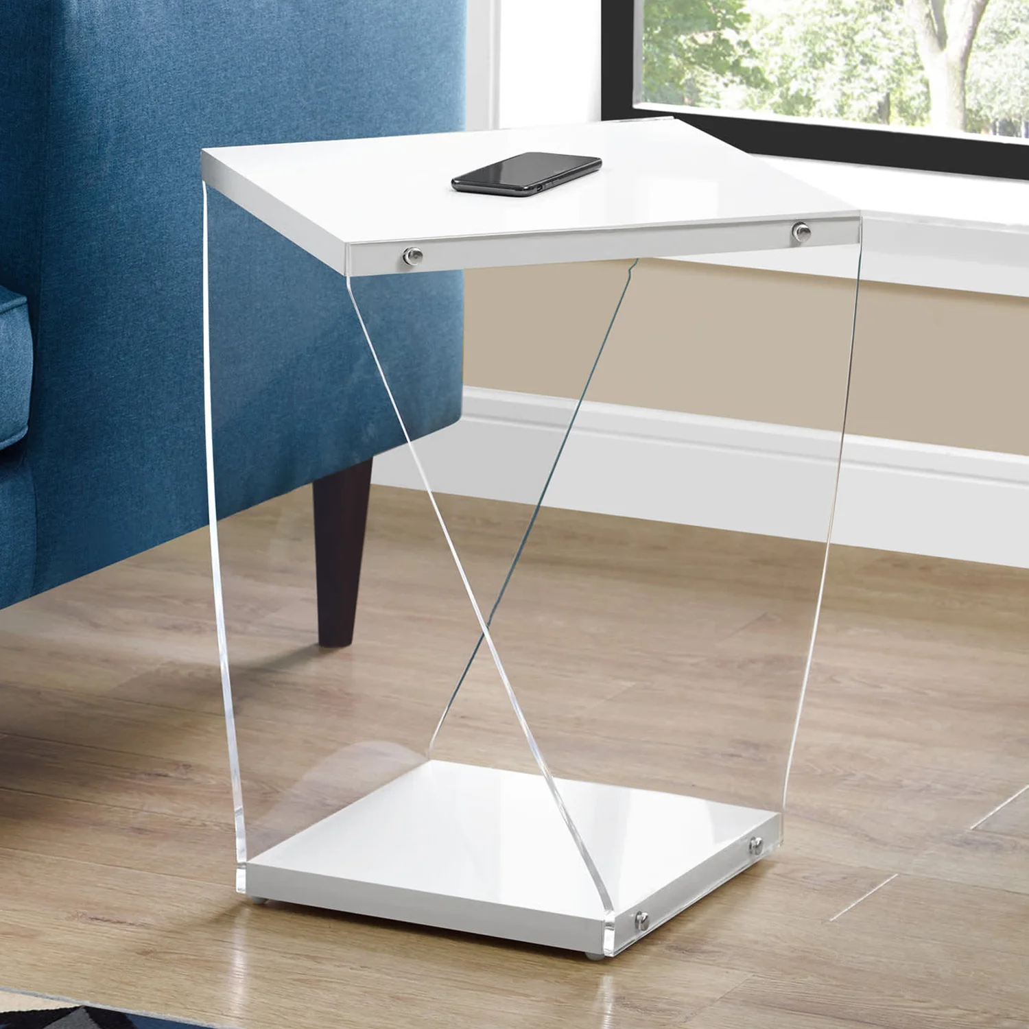 White Clear Acrylic Glass Accent Table By Homeroots - Image 2