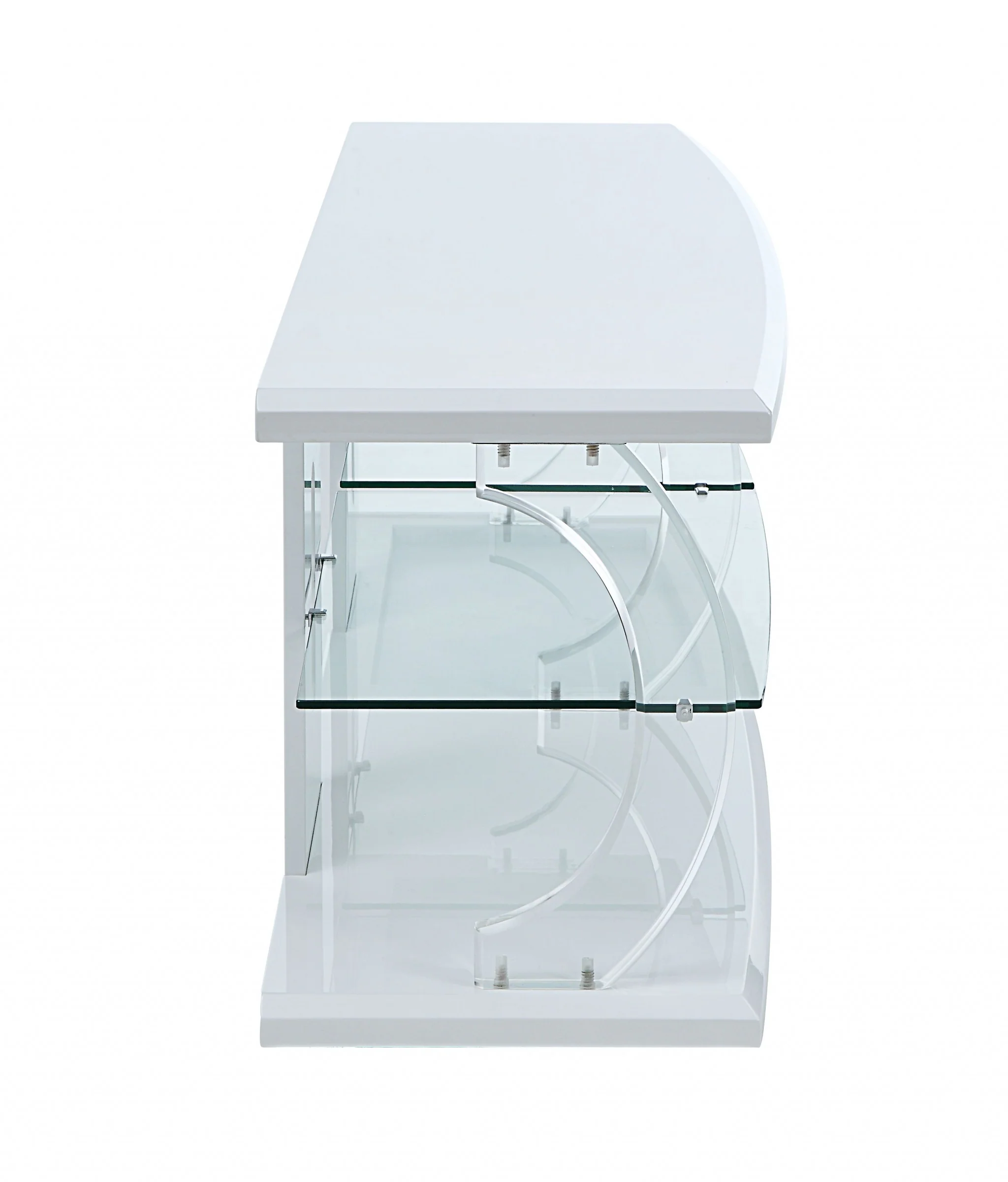 White Clear Glass Wood Veneer (Melamine) TV Stand (LED) By Homeroots - Image 2