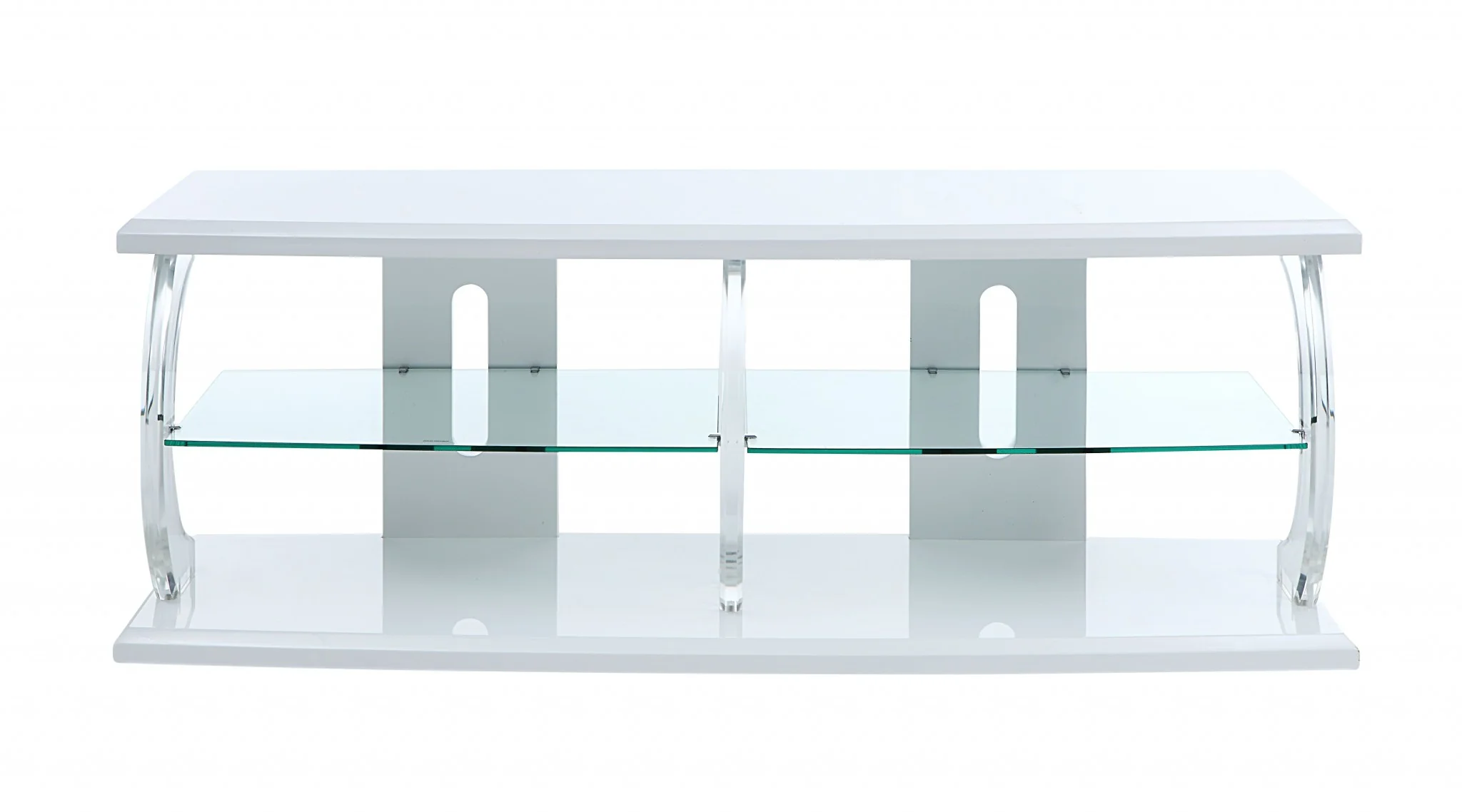 White Clear Glass Wood Veneer (Melamine) TV Stand (LED) By Homeroots - Image 3