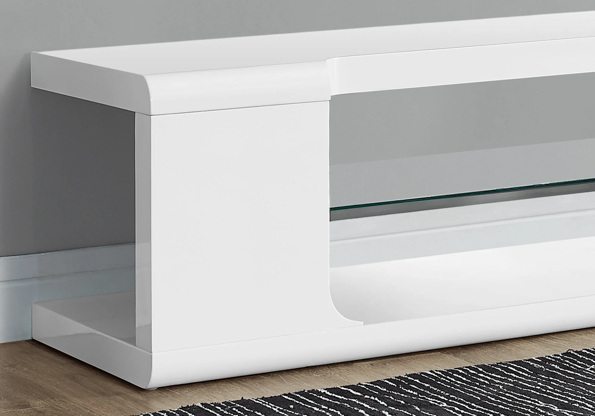 White Clear Hollow Core Tempered Glass TV Stand By Homeroots - Image 2