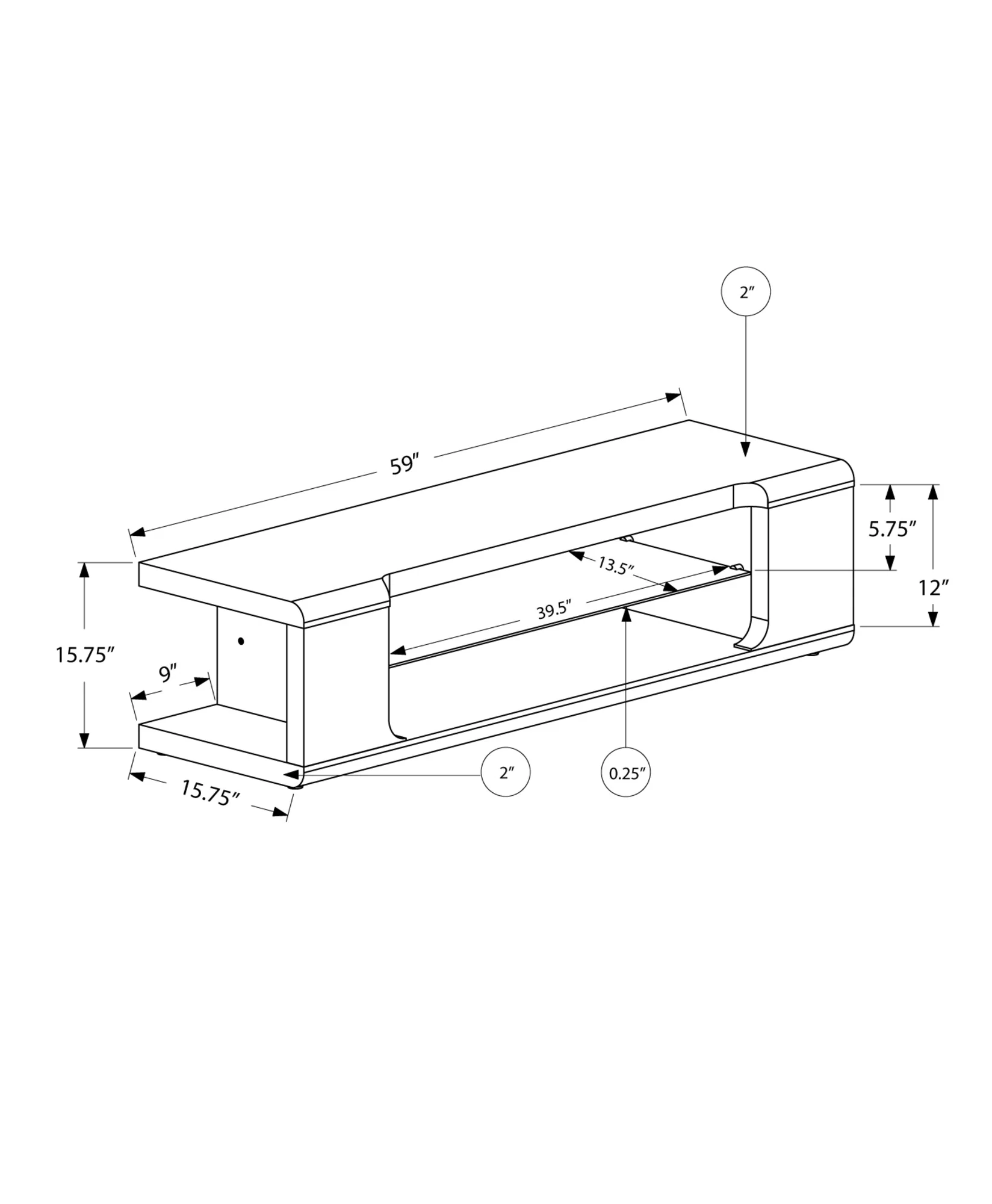 White Clear Hollow Core Tempered Glass TV Stand By Homeroots - Image 3