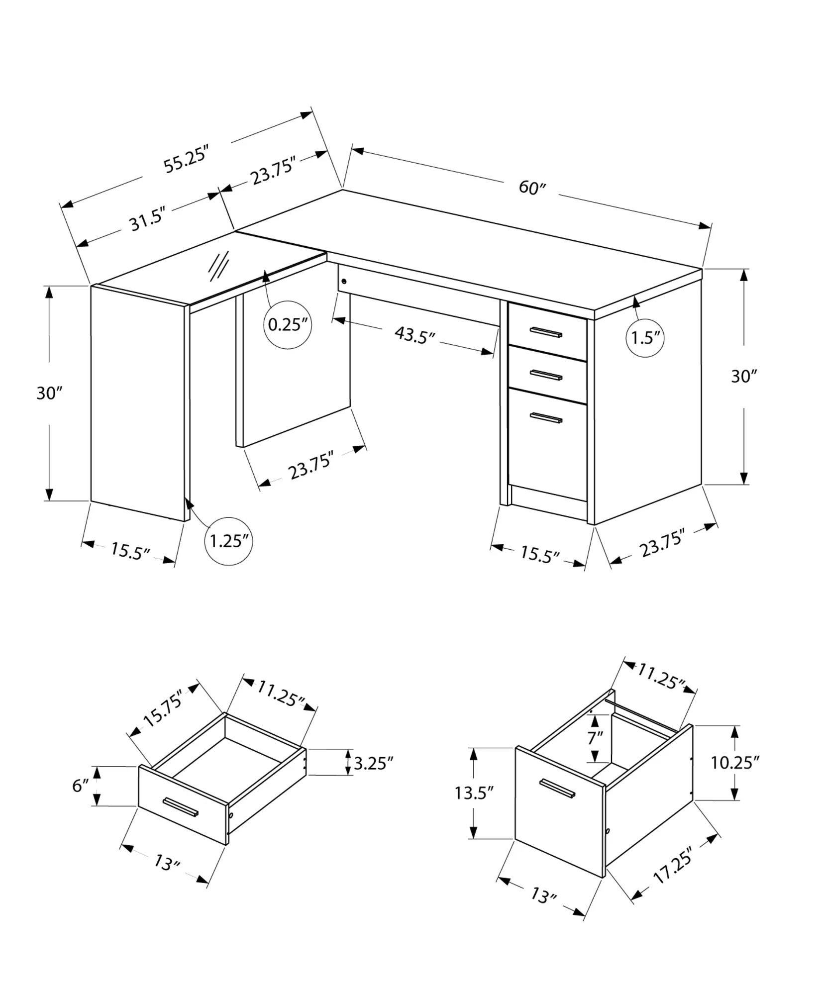 White Clear Particle Board Glass Hollow Core Computer Desk By Homeroots - Image 3