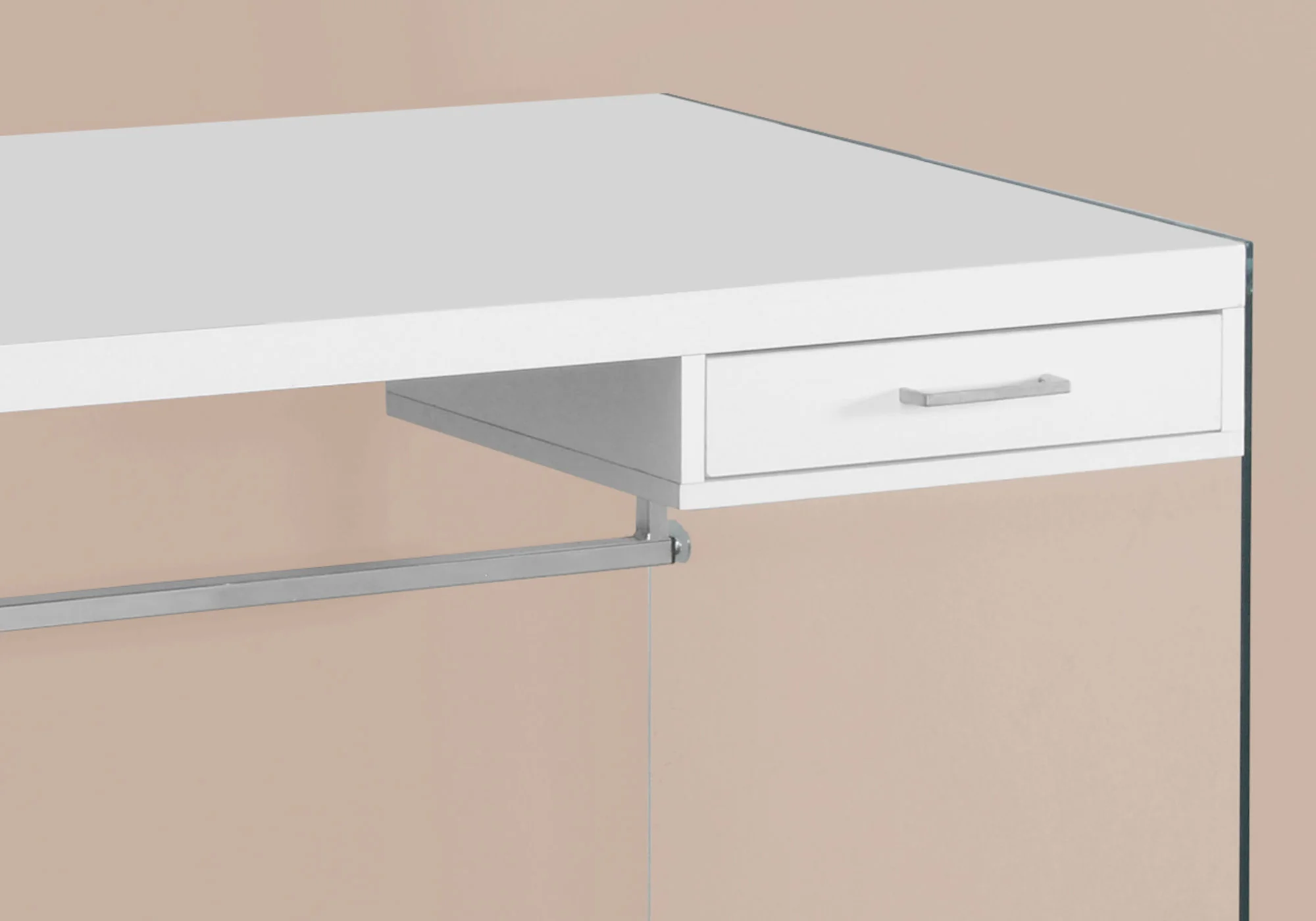White Clear Particle Board Glass Metal Tempered Glass Computer Desk By Homeroots - Image 2