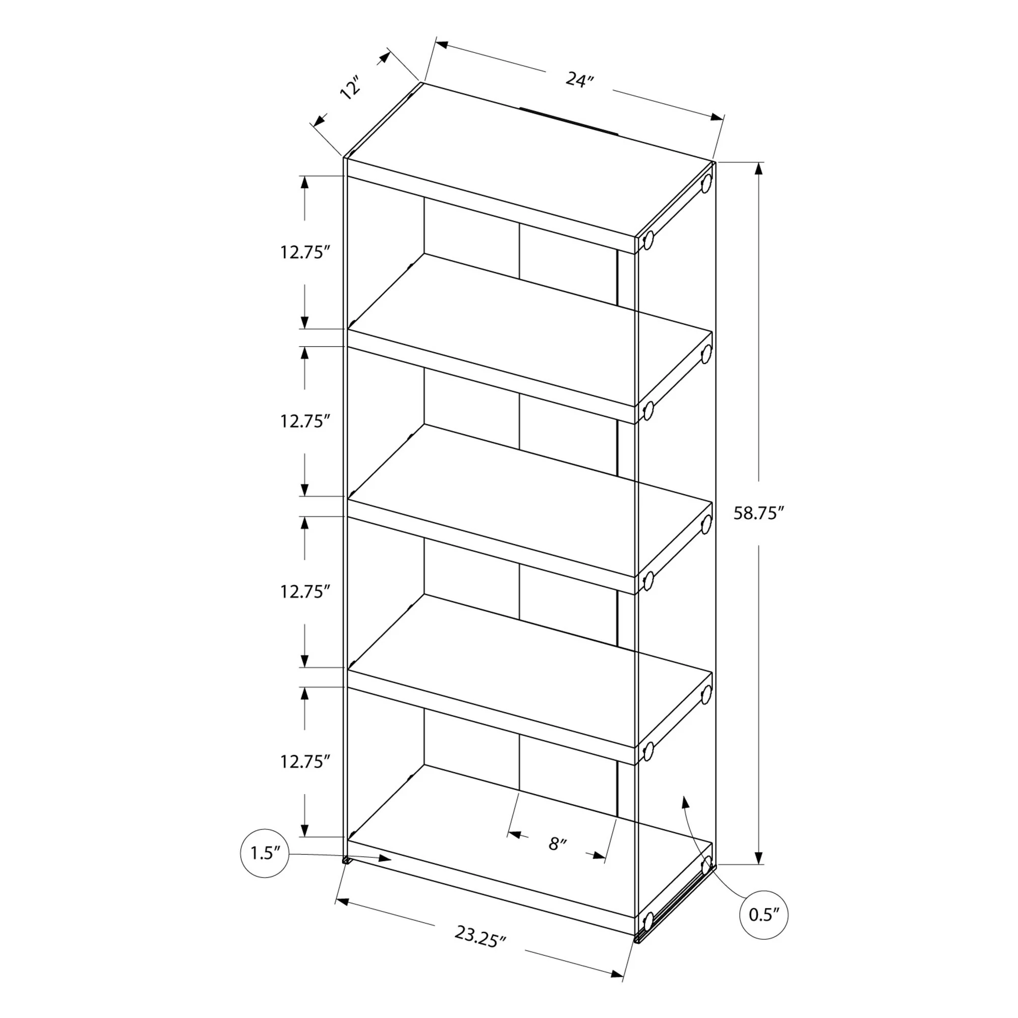White Clear Particle Board Tempered Glass Bookcase By Homeroots - 333149 - Image 4