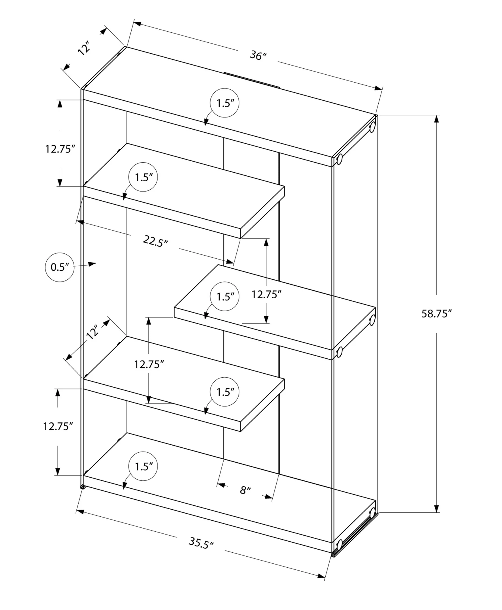 White Clear Particle Board Tempered Glass Bookcase By Homeroots - 333150 - Image 3