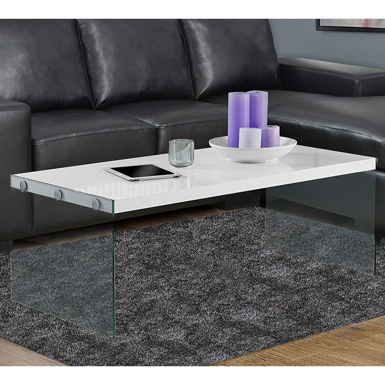 White Clear Particle Board Tempered Glass Coffee Table By Homeroots - Image 5