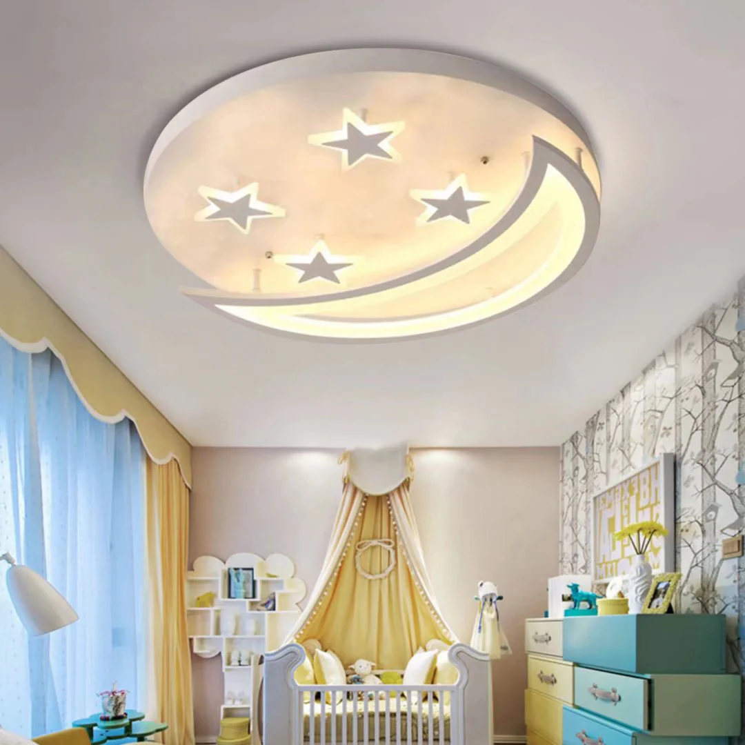 White Contemporary Acrylic Moon And Stars Ceiling Lamp By Homeroots - Image 2