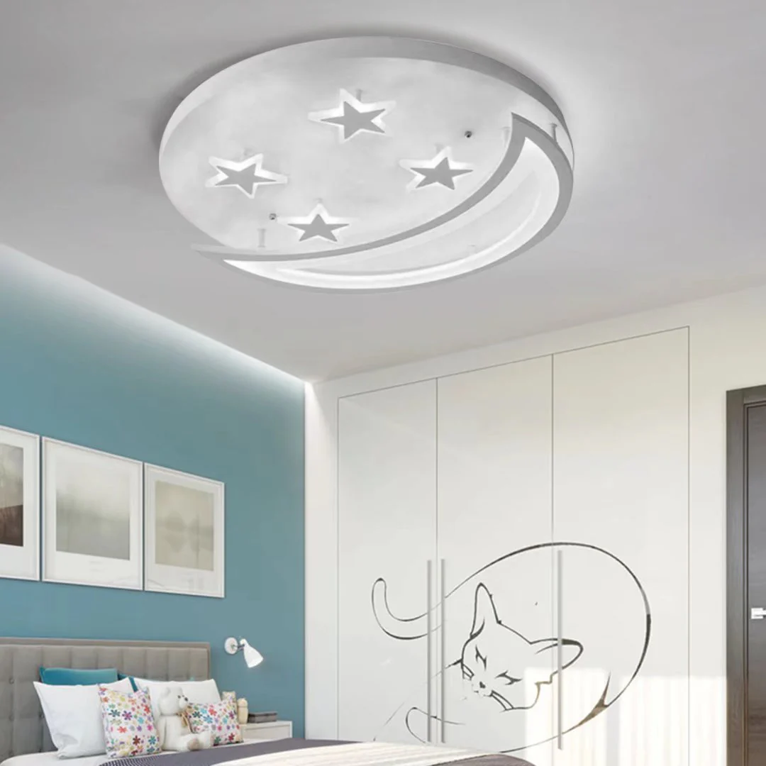 White Contemporary Acrylic Moon And Stars Ceiling Lamp By Homeroots - Image 3