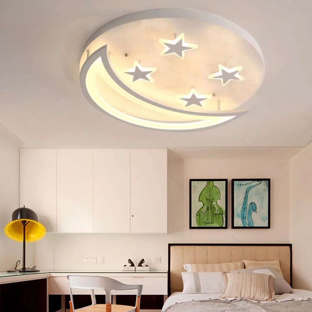 White Contemporary Acrylic Moon And Stars Ceiling Lamp By Homeroots - Image 4