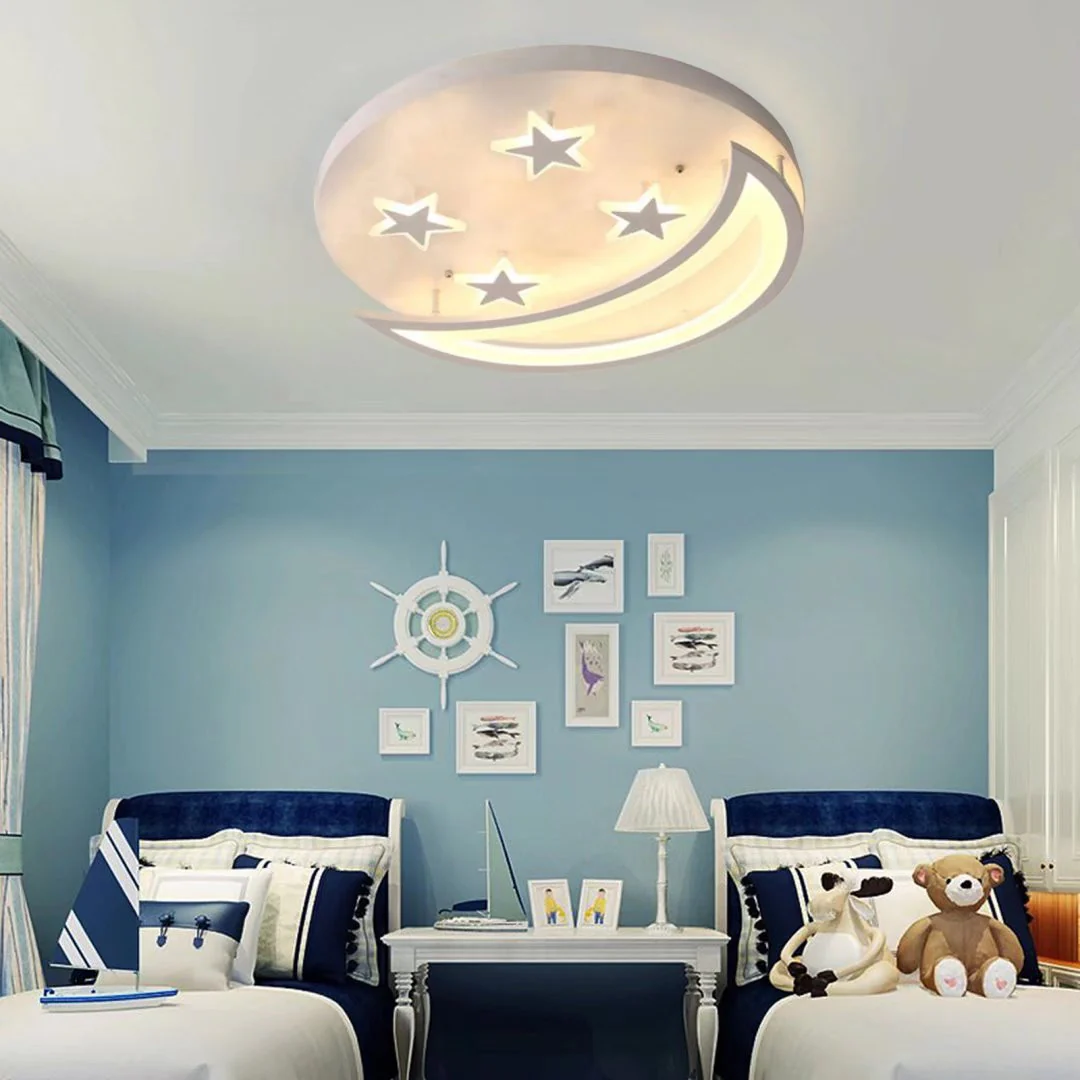 White Contemporary Acrylic Moon And Stars Ceiling Lamp By Homeroots - Image 5