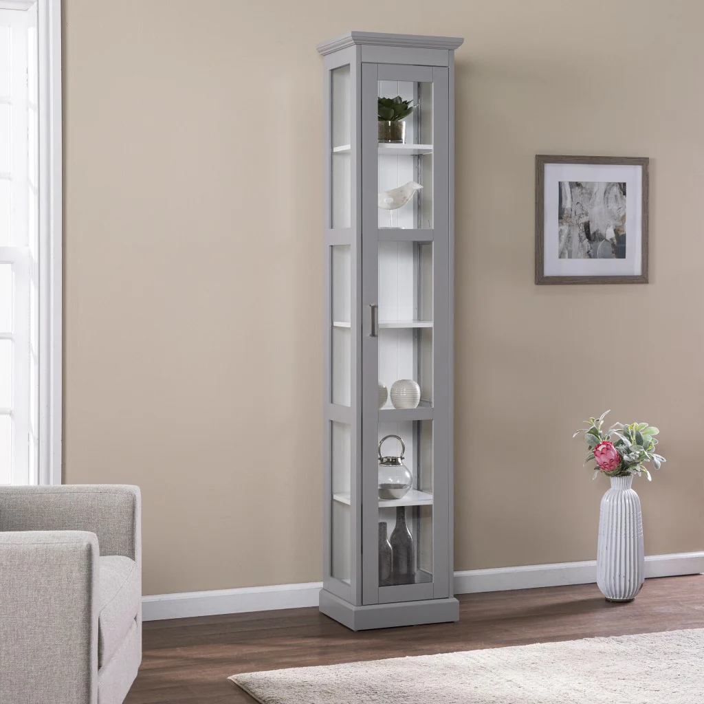 White Cornice Molding Curio With Glass Door By Homeroots - Image 10