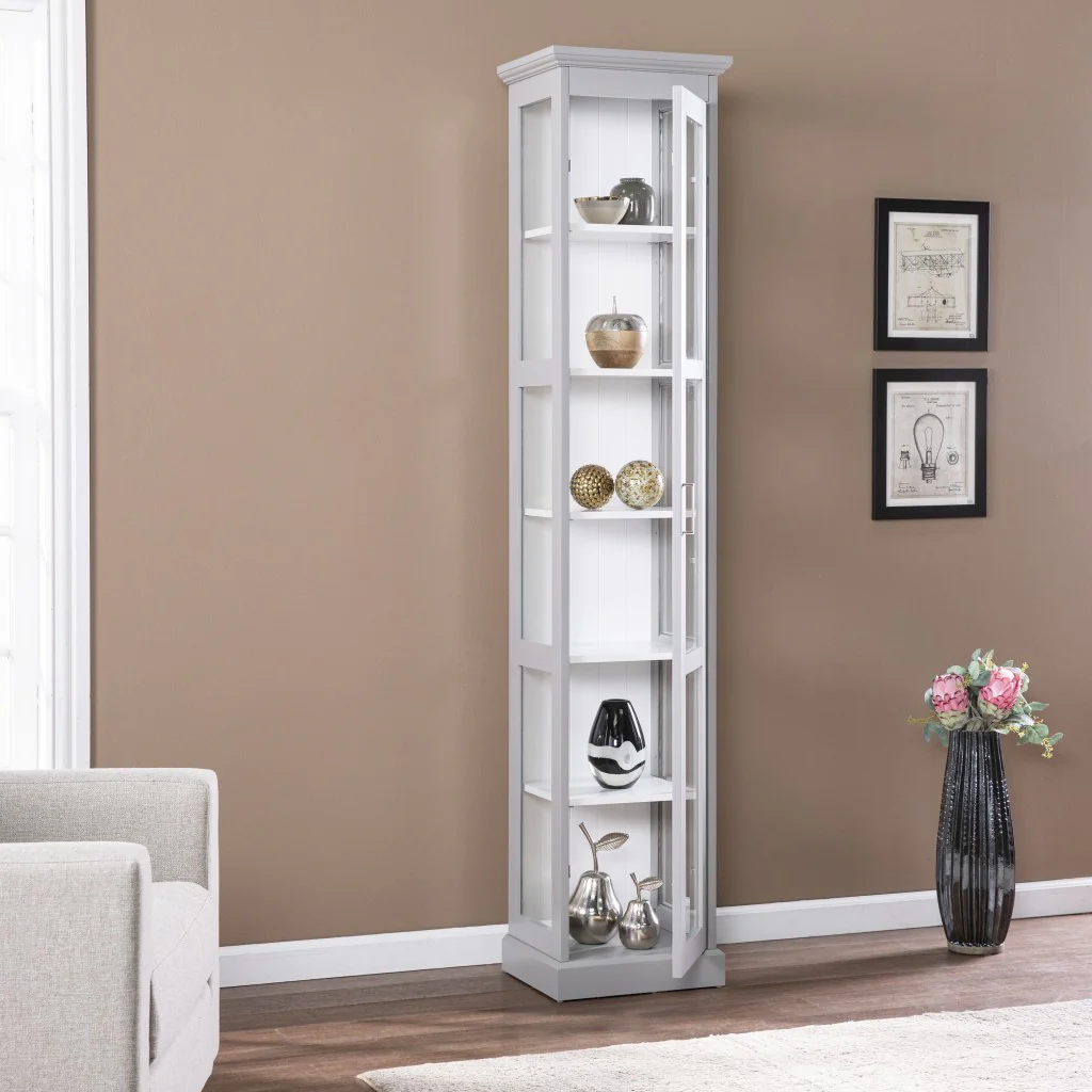 White Cornice Molding Curio With Glass Door By Homeroots - Image 12