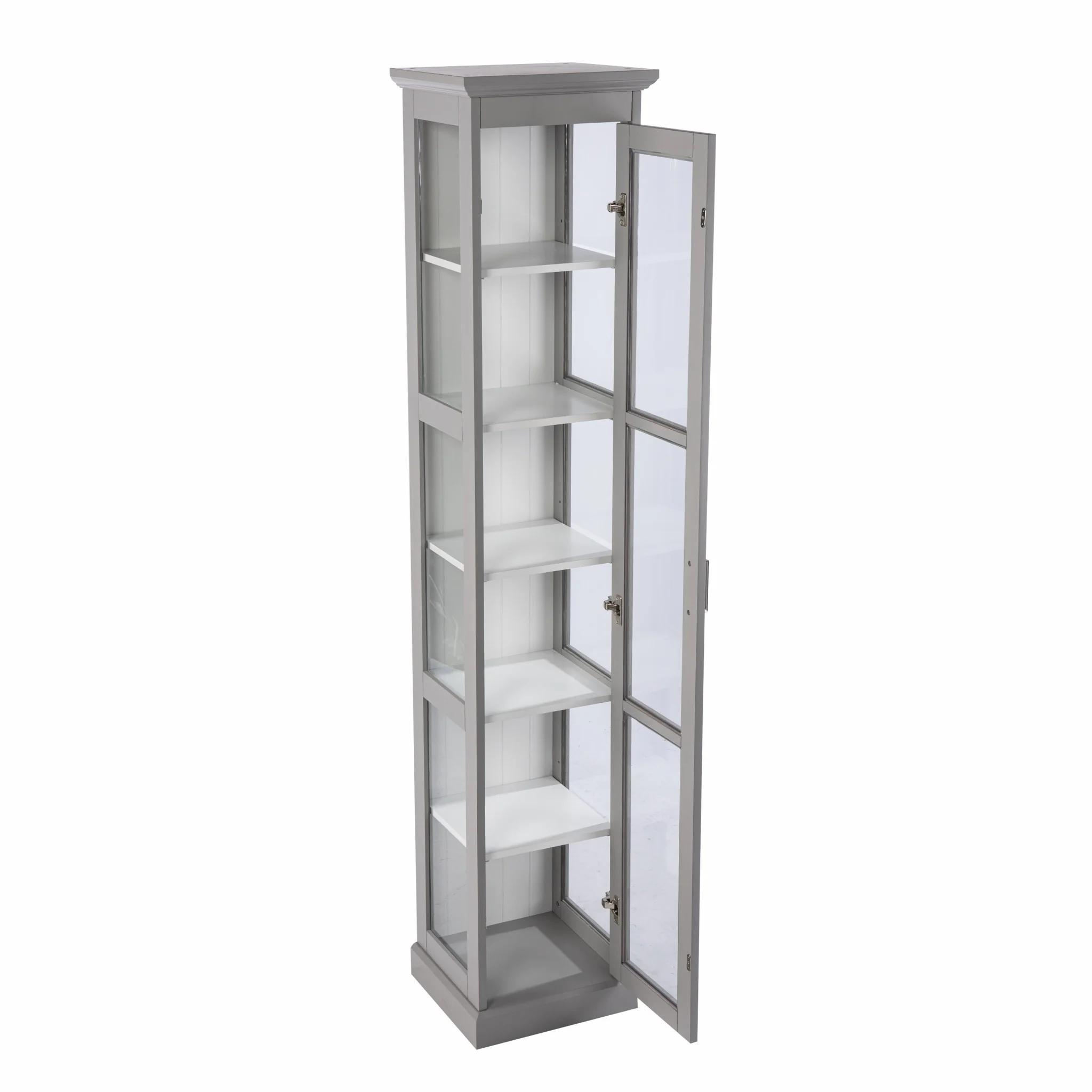 White Cornice Molding Curio With Glass Door By Homeroots - Image 18