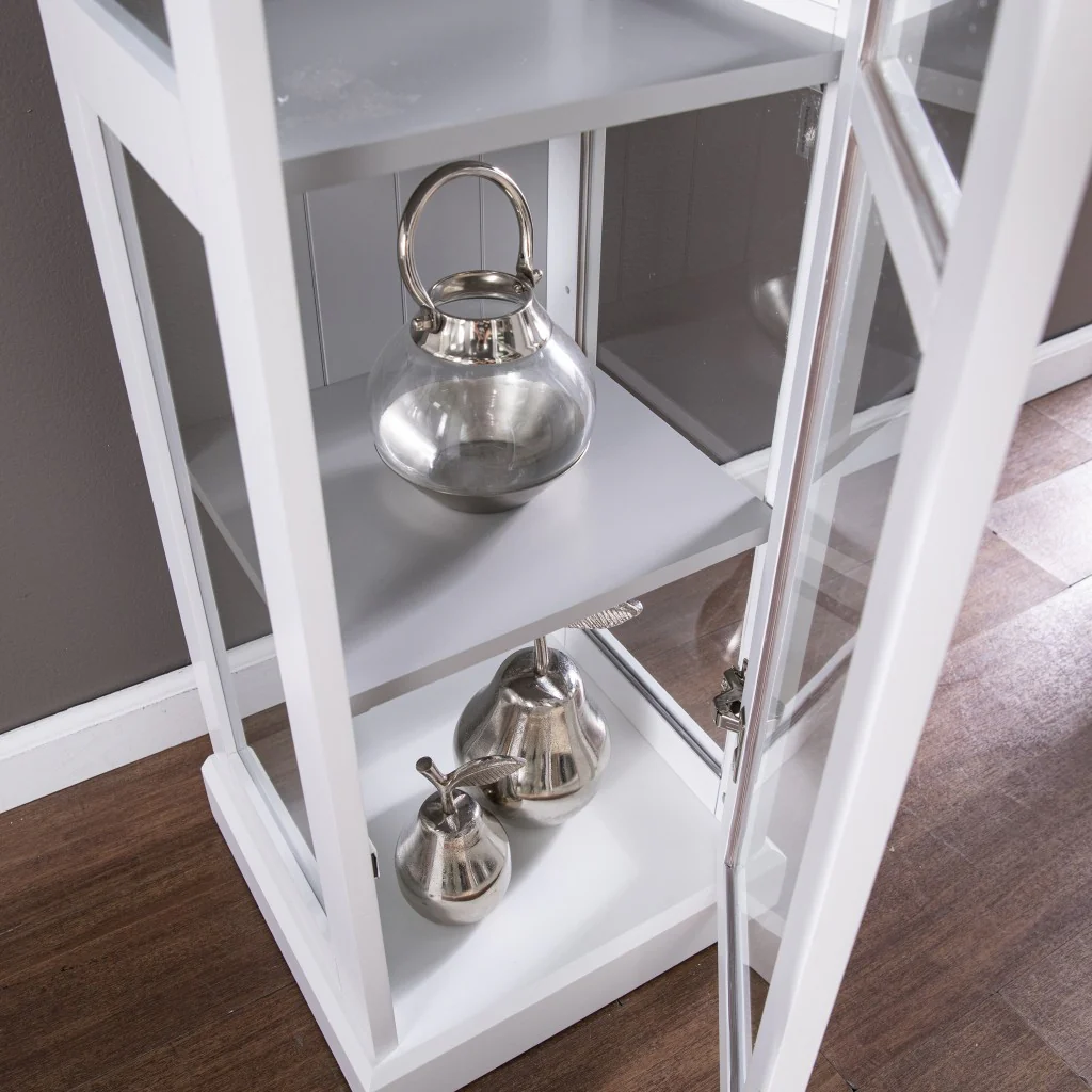 White Cornice Molding Curio With Glass Door By Homeroots - Image 2