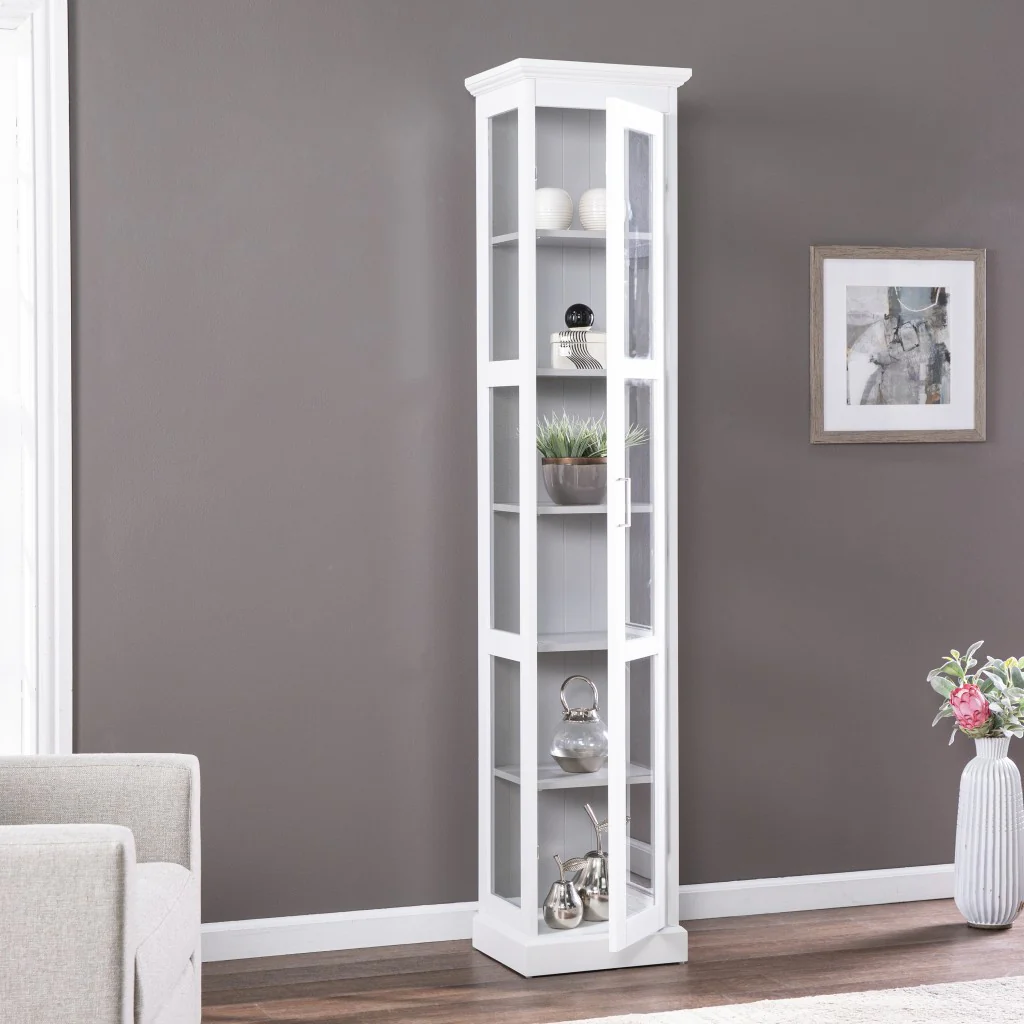 White Cornice Molding Curio With Glass Door By Homeroots - Image 3