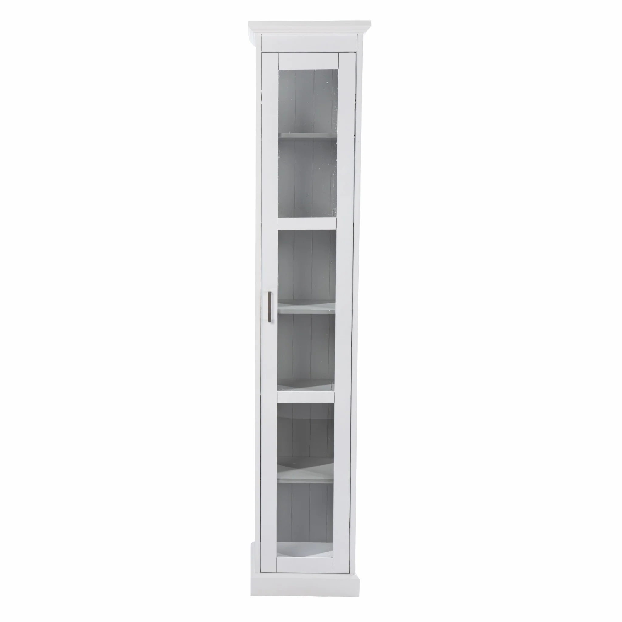 White Cornice Molding Curio With Glass Door By Homeroots - Image 4