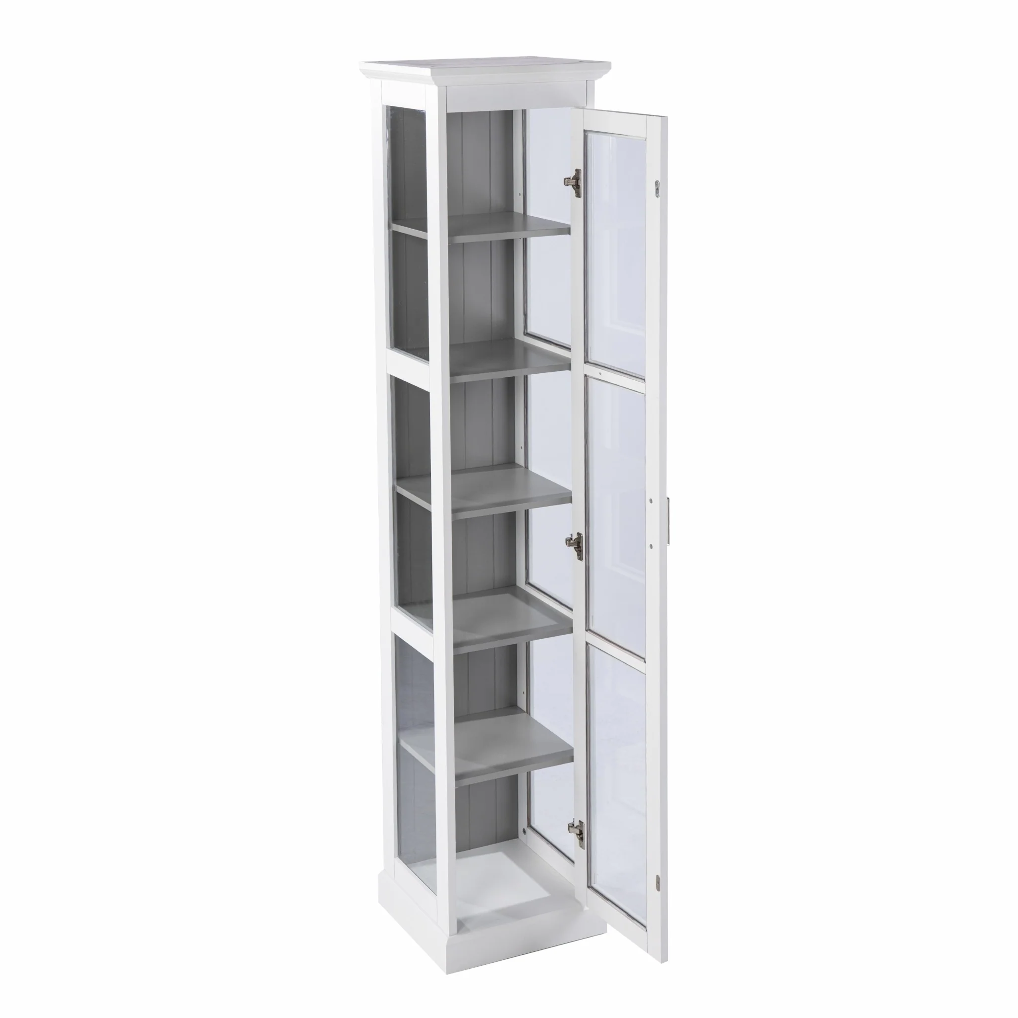 White Cornice Molding Curio With Glass Door By Homeroots - Image 9