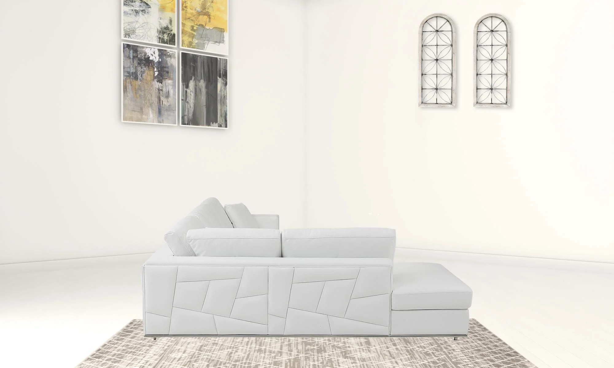 White Deco Tufted Italian Leather Modular L Shape Two Piece Corner Sectional By Homeroots - Image 6