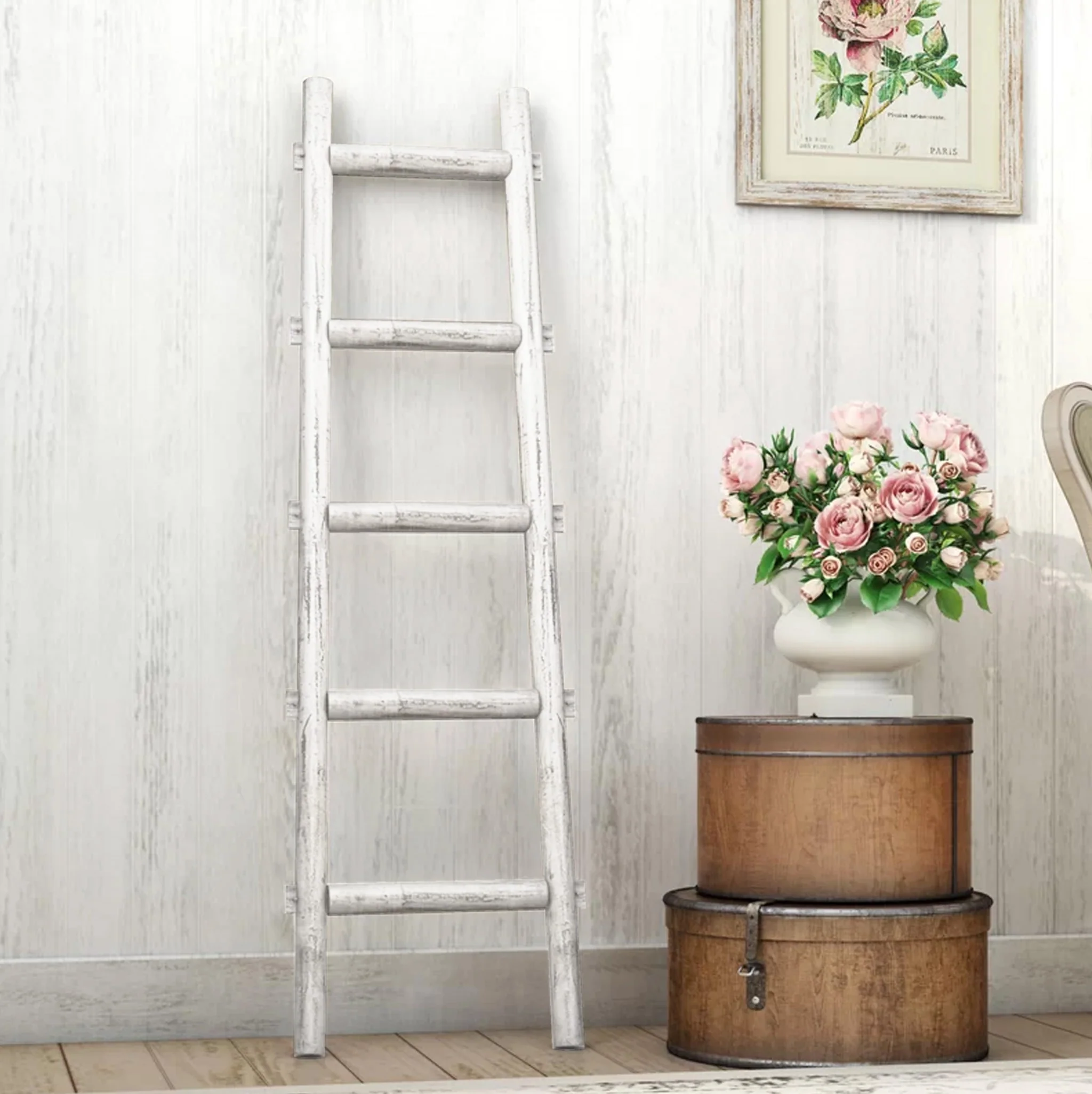 White Decorative Ladder Shelve By Homeroots - Image 7