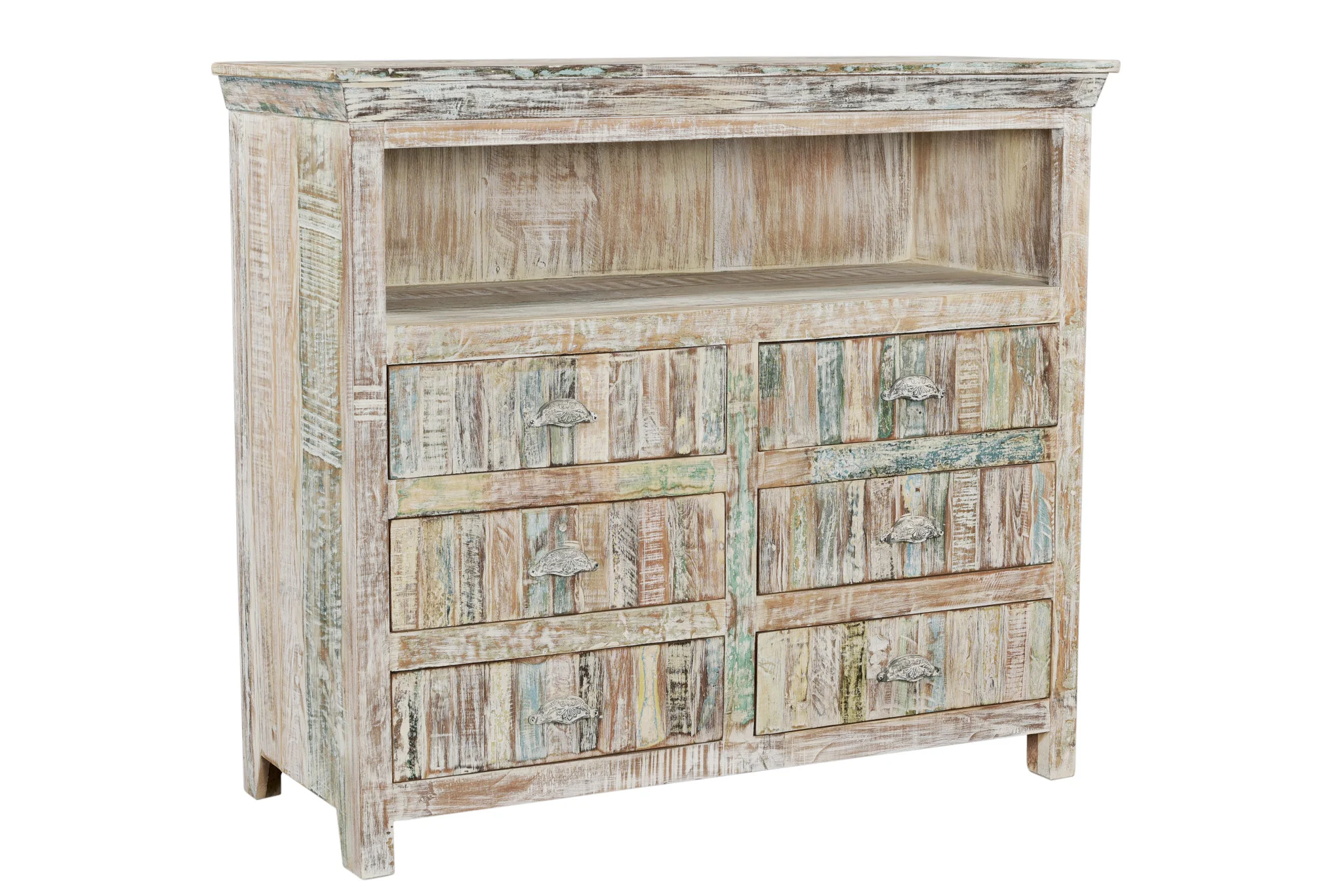 White Distressed Reclaimed Wood Open And Enclosed Storage Entertainment Center By Homeroots - Image 2