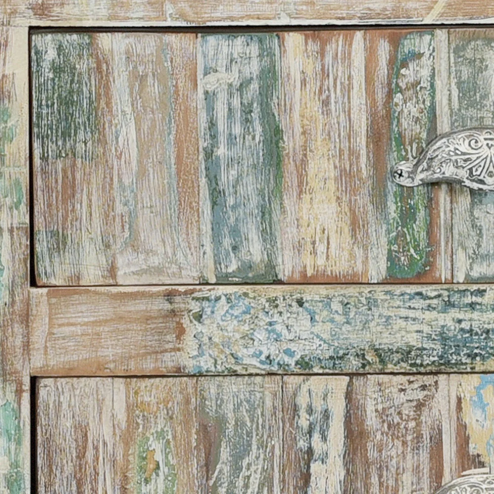White Distressed Reclaimed Wood Open And Enclosed Storage Entertainment Center By Homeroots - Image 3