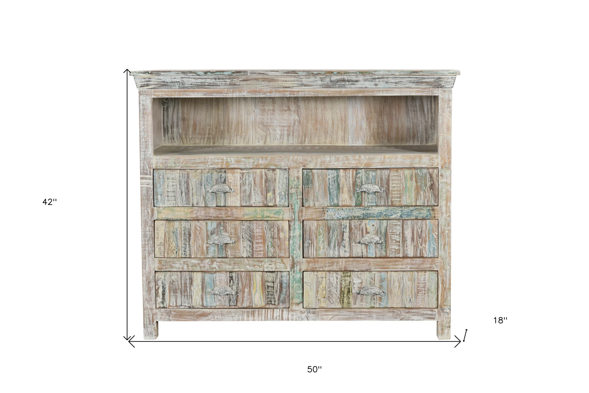 White Distressed Reclaimed Wood Open And Enclosed Storage Entertainment Center By Homeroots - Image 5