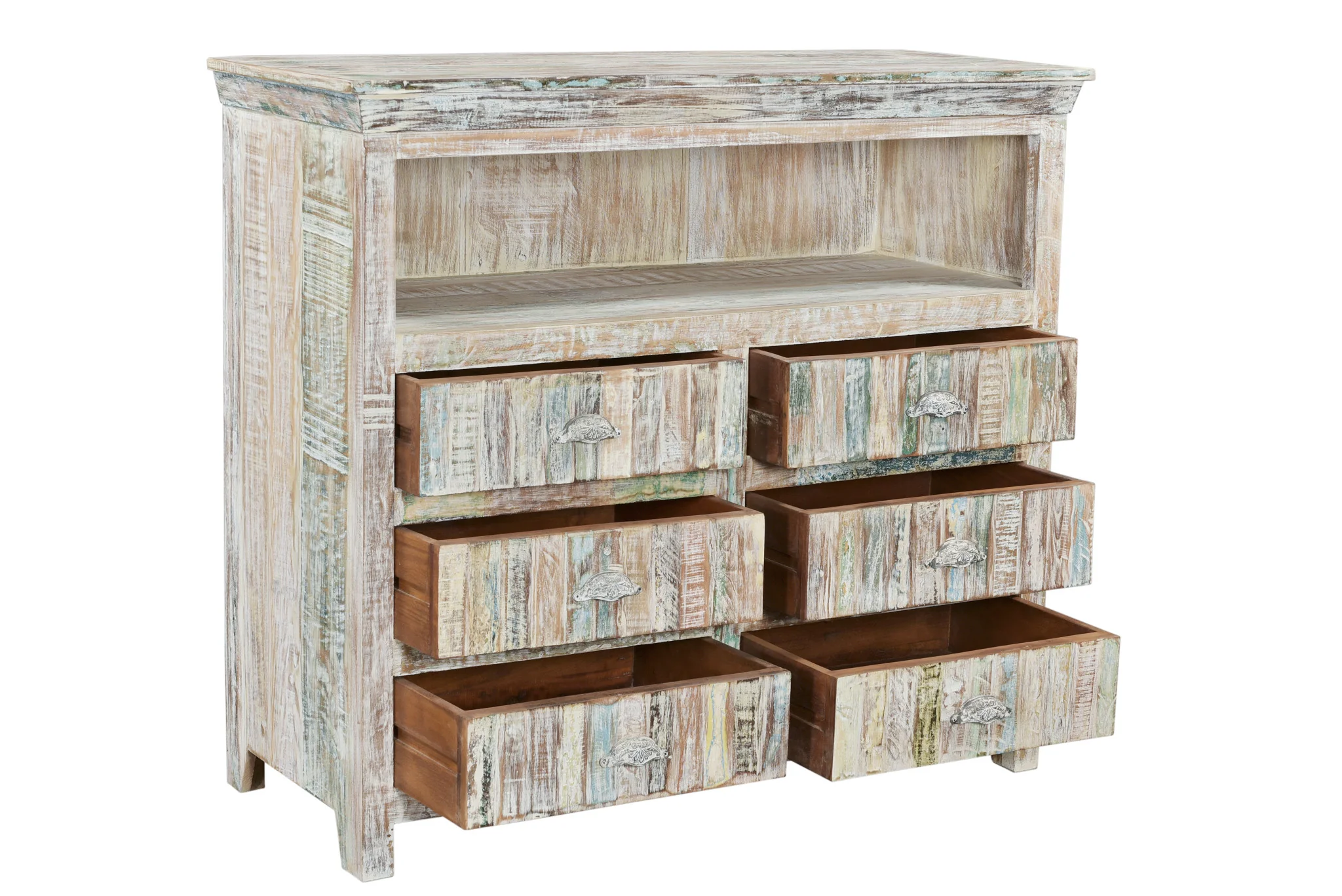 White Distressed Reclaimed Wood Open And Enclosed Storage Entertainment Center By Homeroots - Image 6