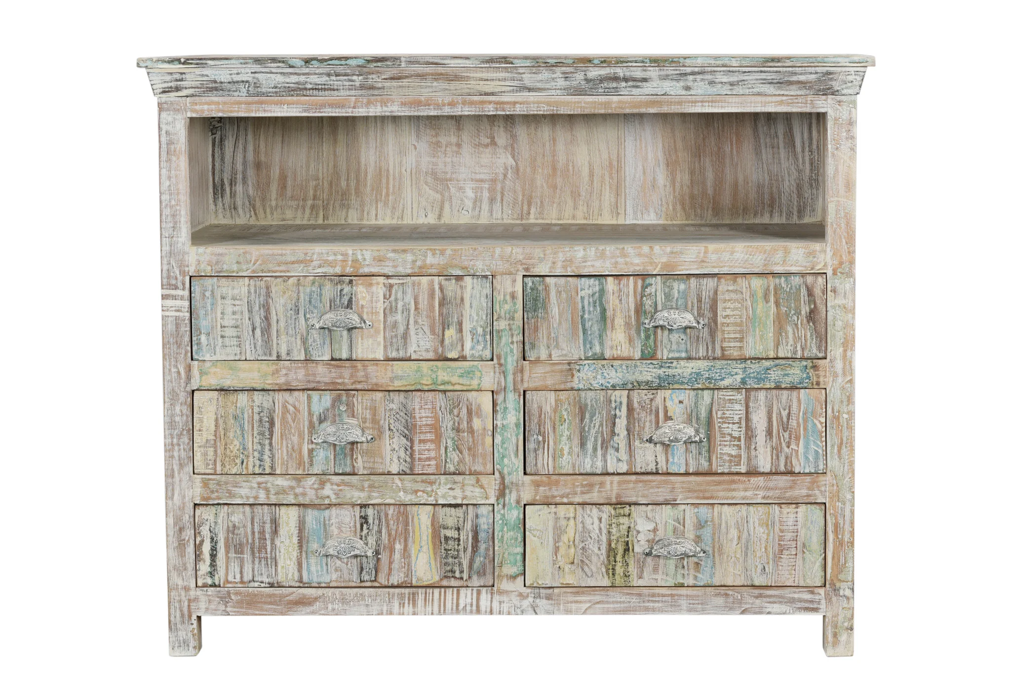 White Distressed Reclaimed Wood Open And Enclosed Storage Entertainment Center By Homeroots - Image 7