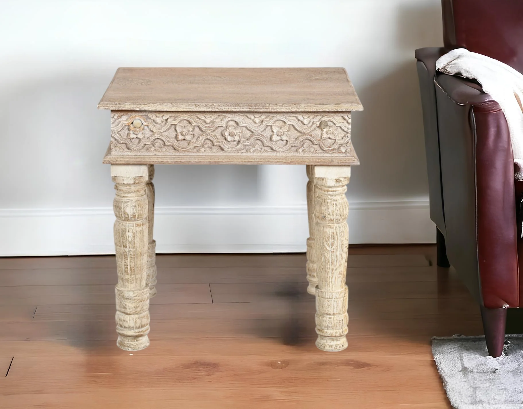 White Distressed Solid Wood Square End Table By Homeroots - Image 2