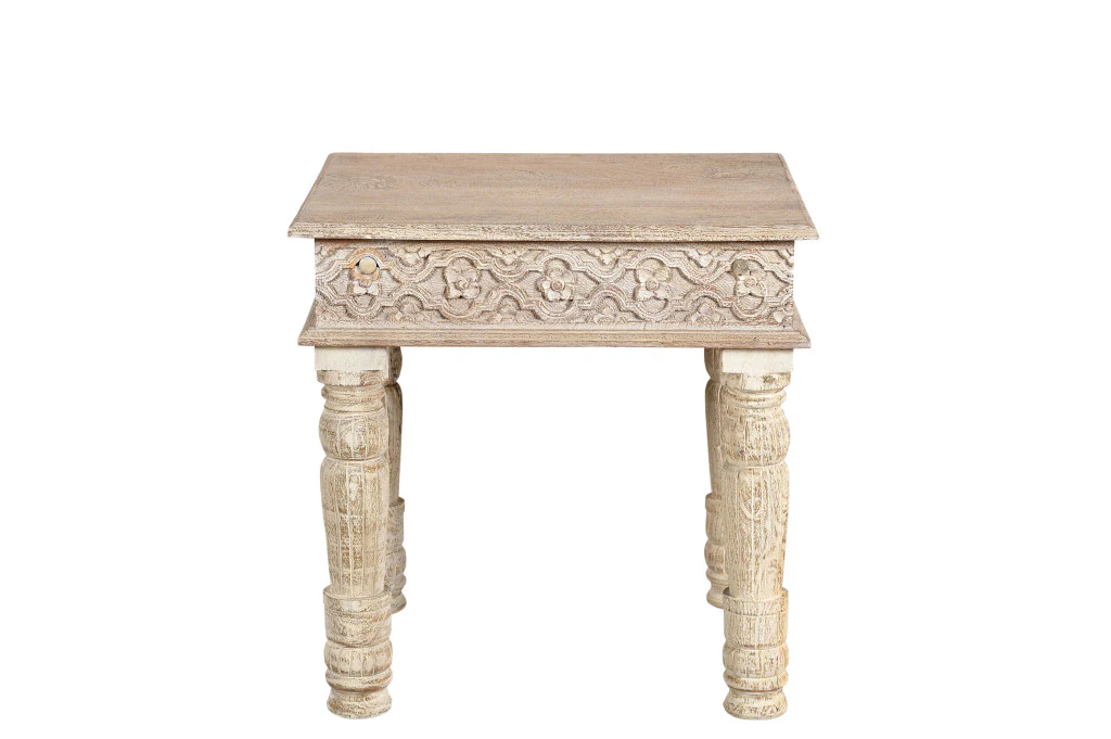 White Distressed Solid Wood Square End Table By Homeroots - Image 3