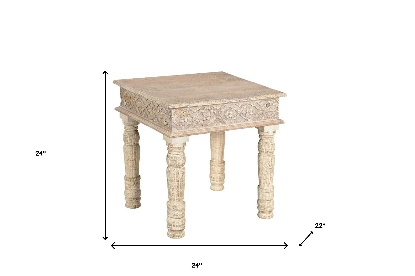 White Distressed Solid Wood Square End Table By Homeroots - Image 5