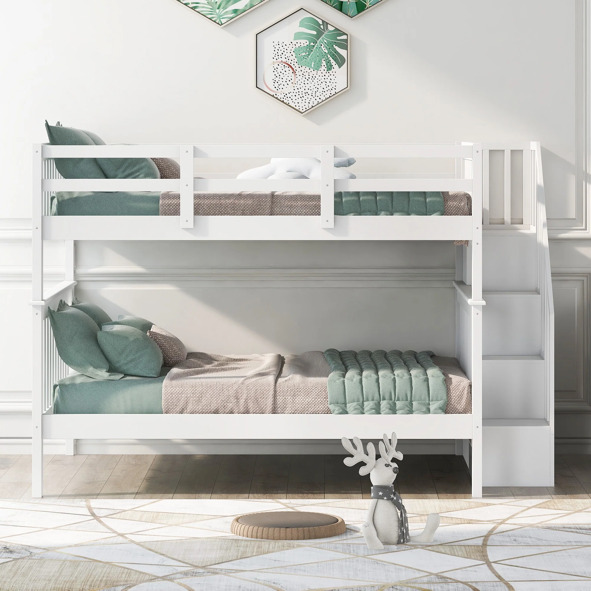White Double Full Size Stairway Bunk Bed By Homeroots - Image 2