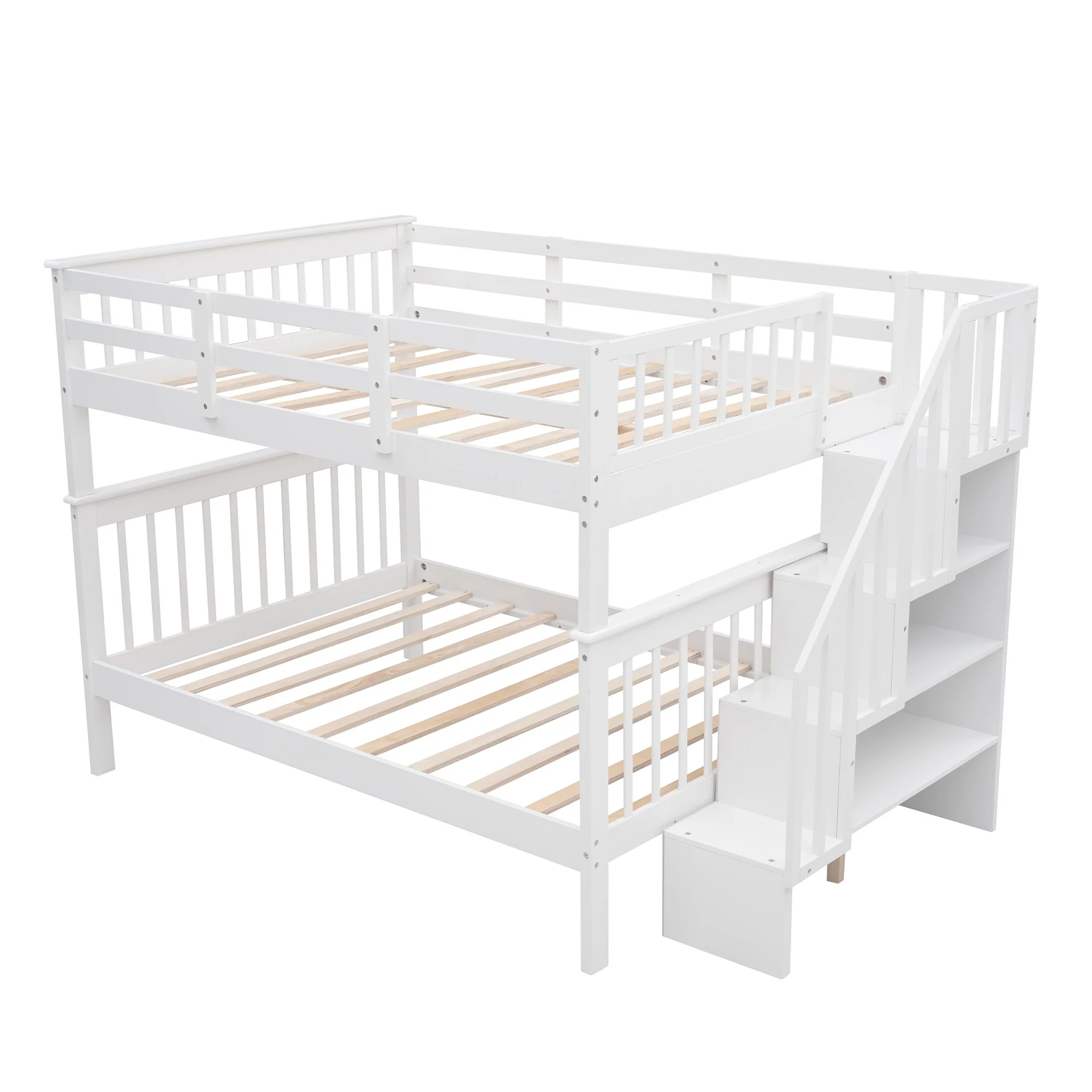 White Double Full Size Stairway Bunk Bed By Homeroots - Image 3