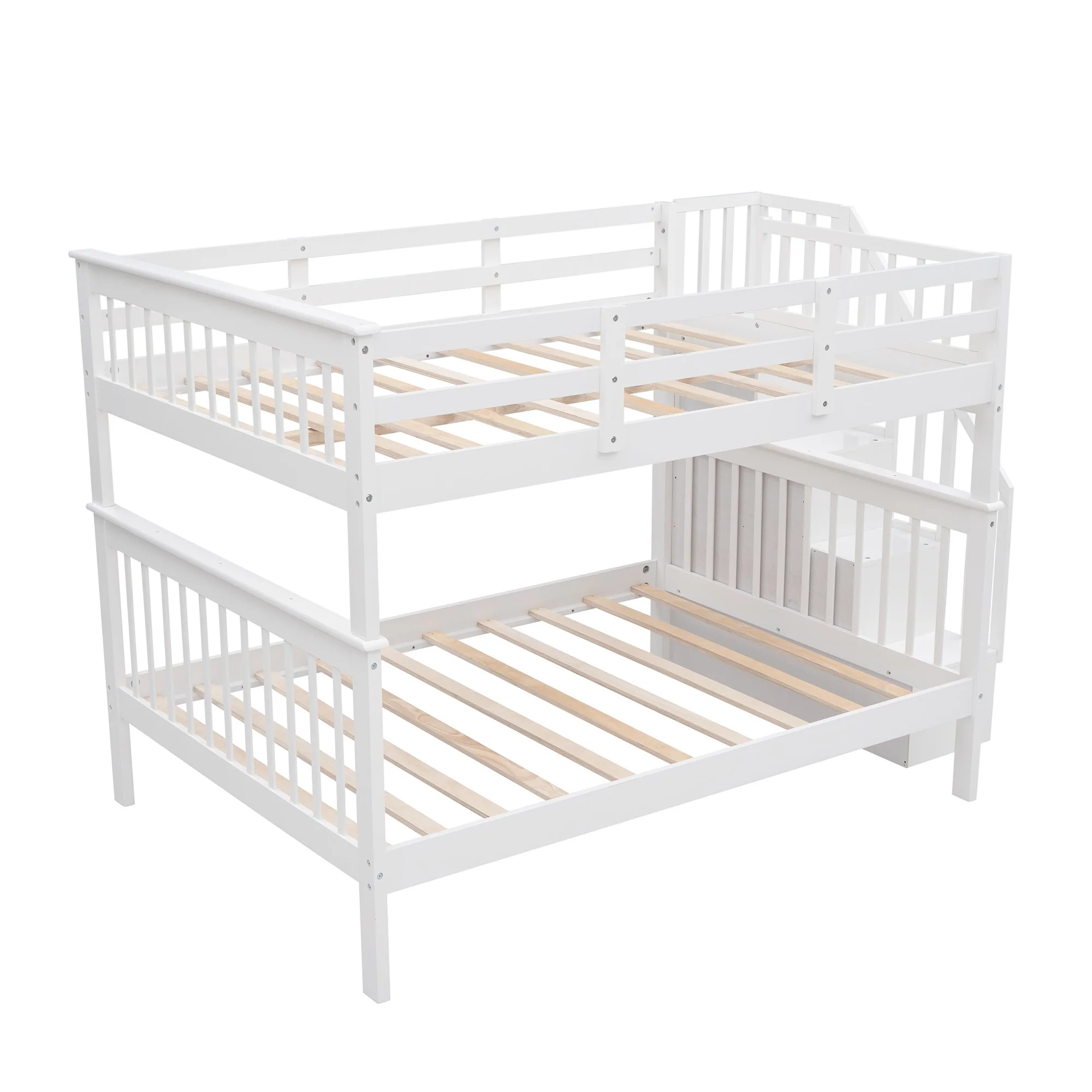 White Double Full Size Stairway Bunk Bed By Homeroots - Image 5
