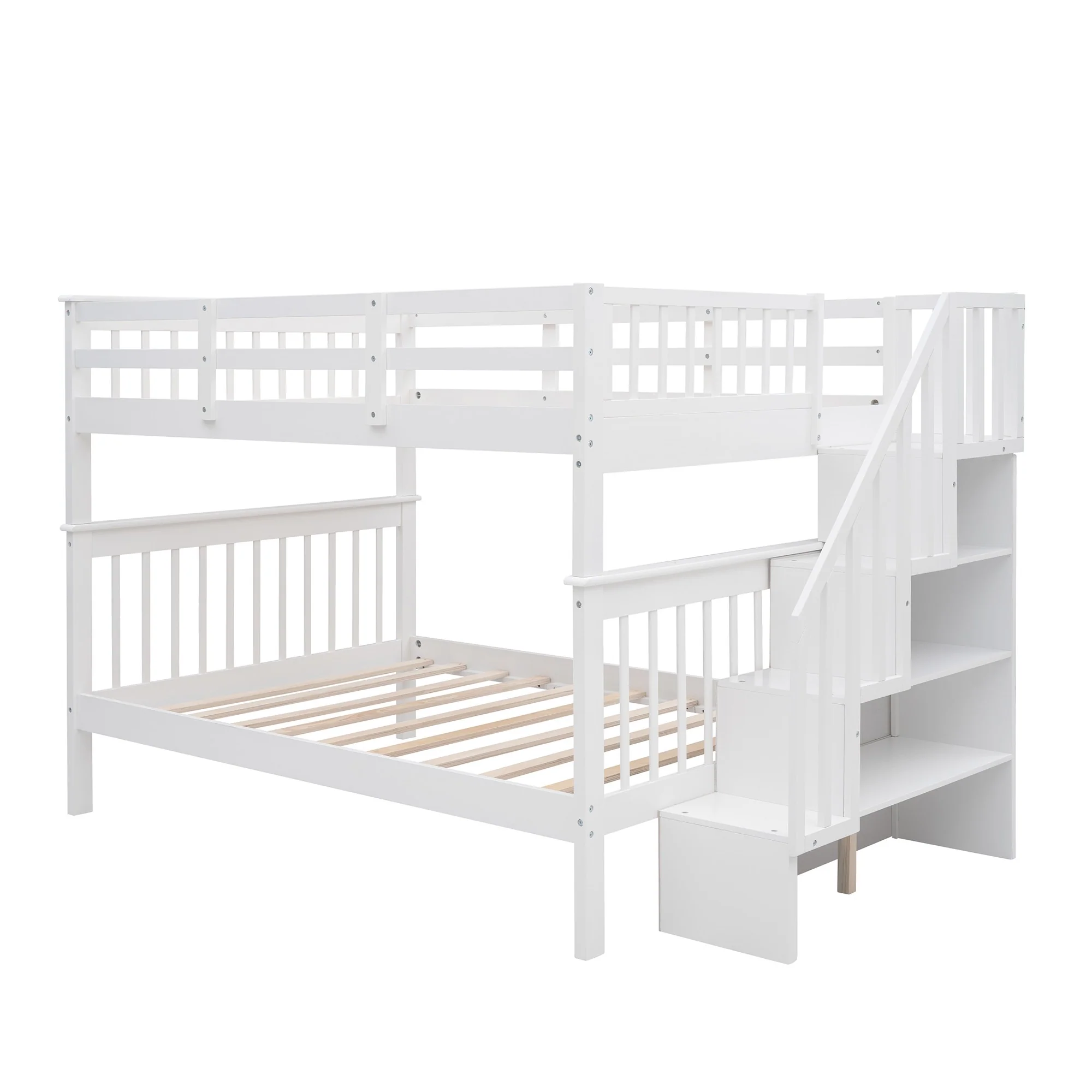 White Double Full Size Stairway Bunk Bed By Homeroots - Image 6