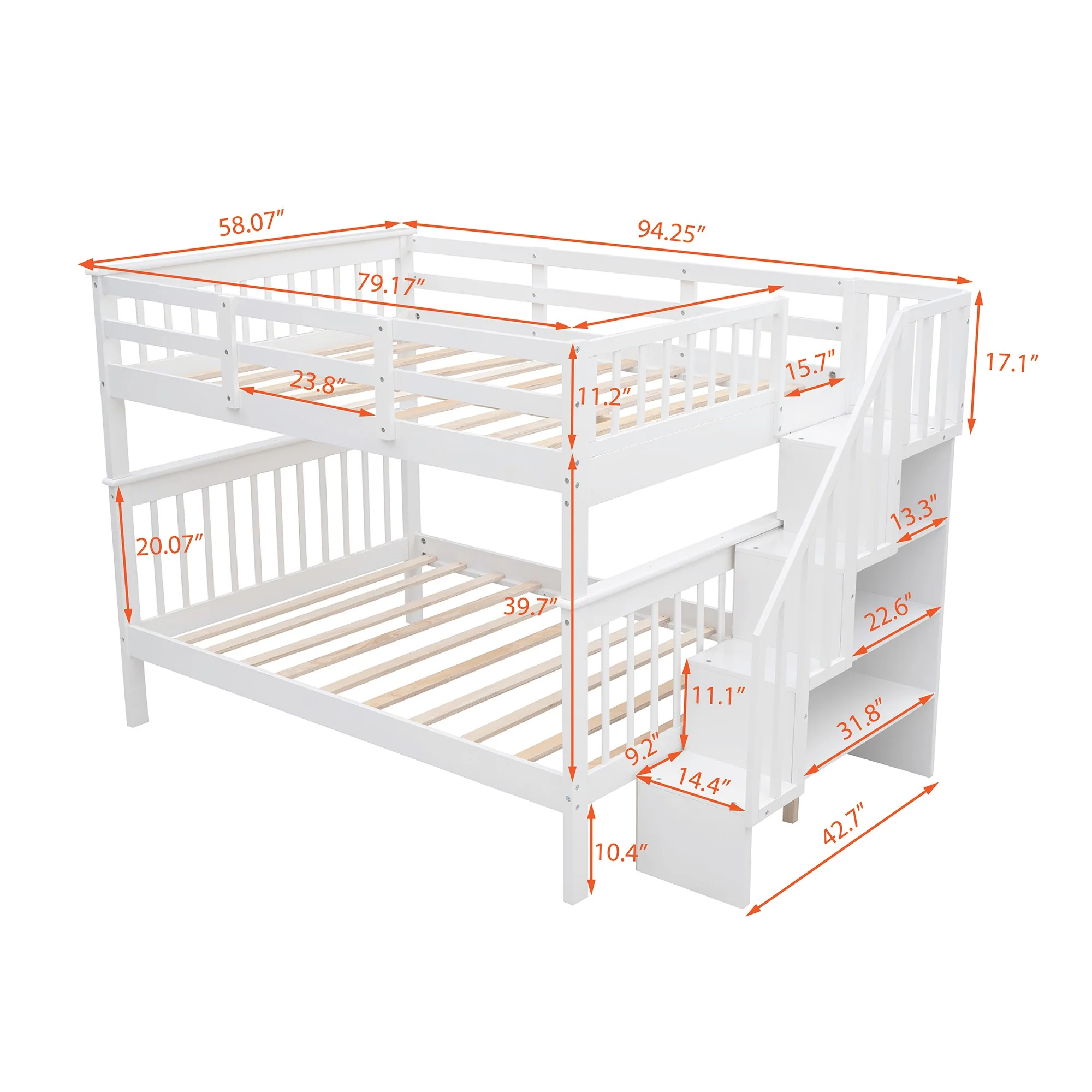 White Double Full Size Stairway Bunk Bed By Homeroots - Image 9