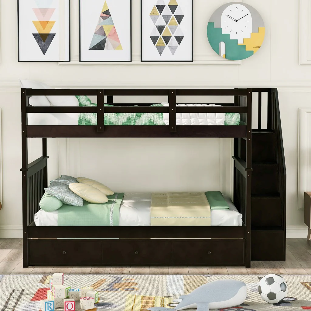 White Double Full Size Stairway Bunk Bed With Drawer By Homeroots - Image 11