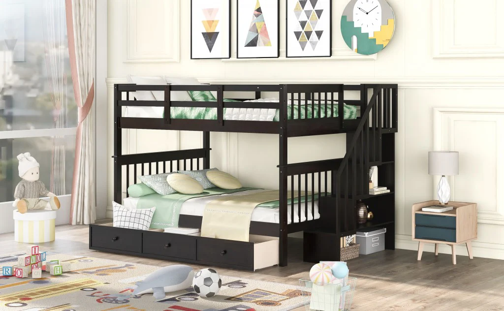 White Double Full Size Stairway Bunk Bed With Drawer By Homeroots - Image 12
