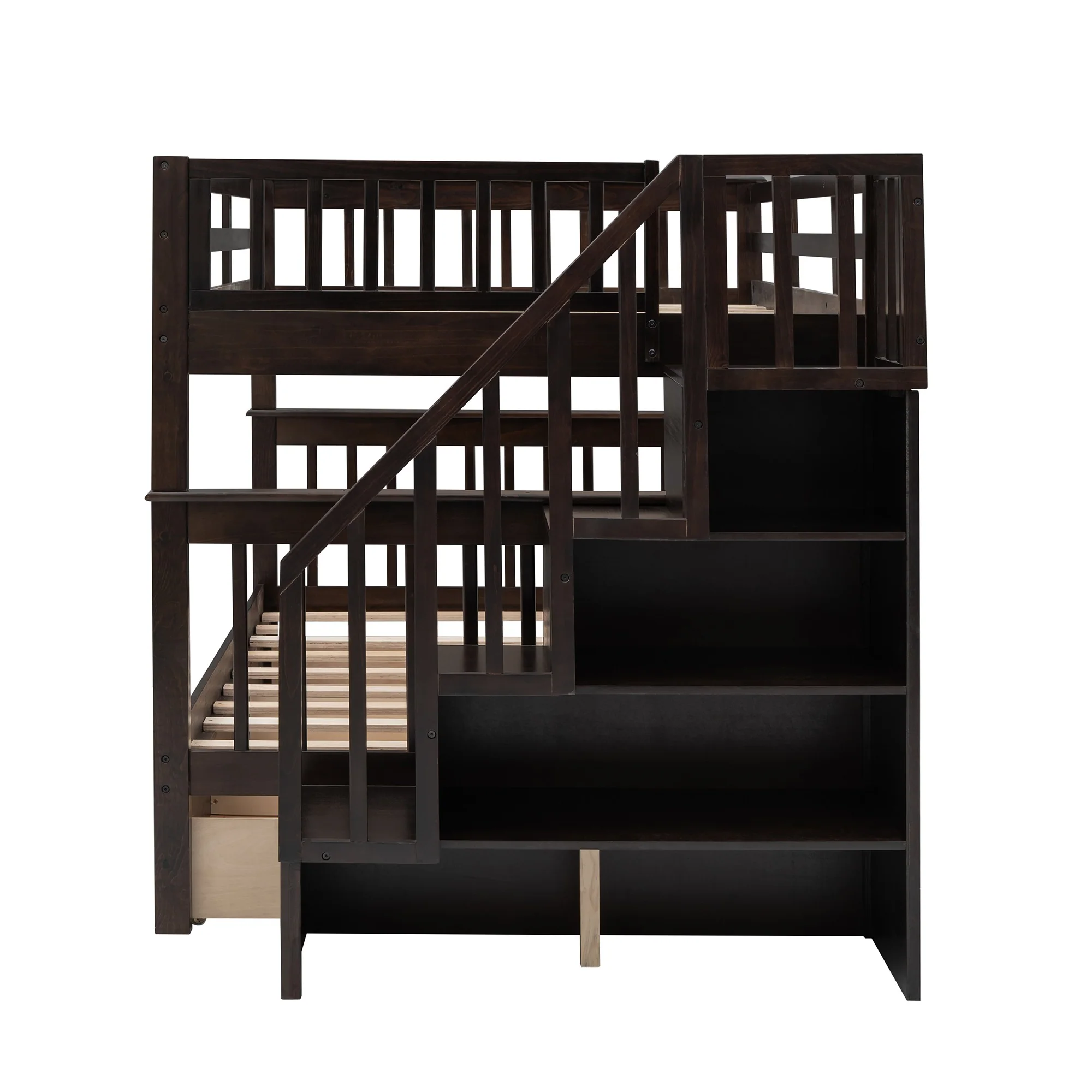 White Double Full Size Stairway Bunk Bed With Drawer By Homeroots - Image 13
