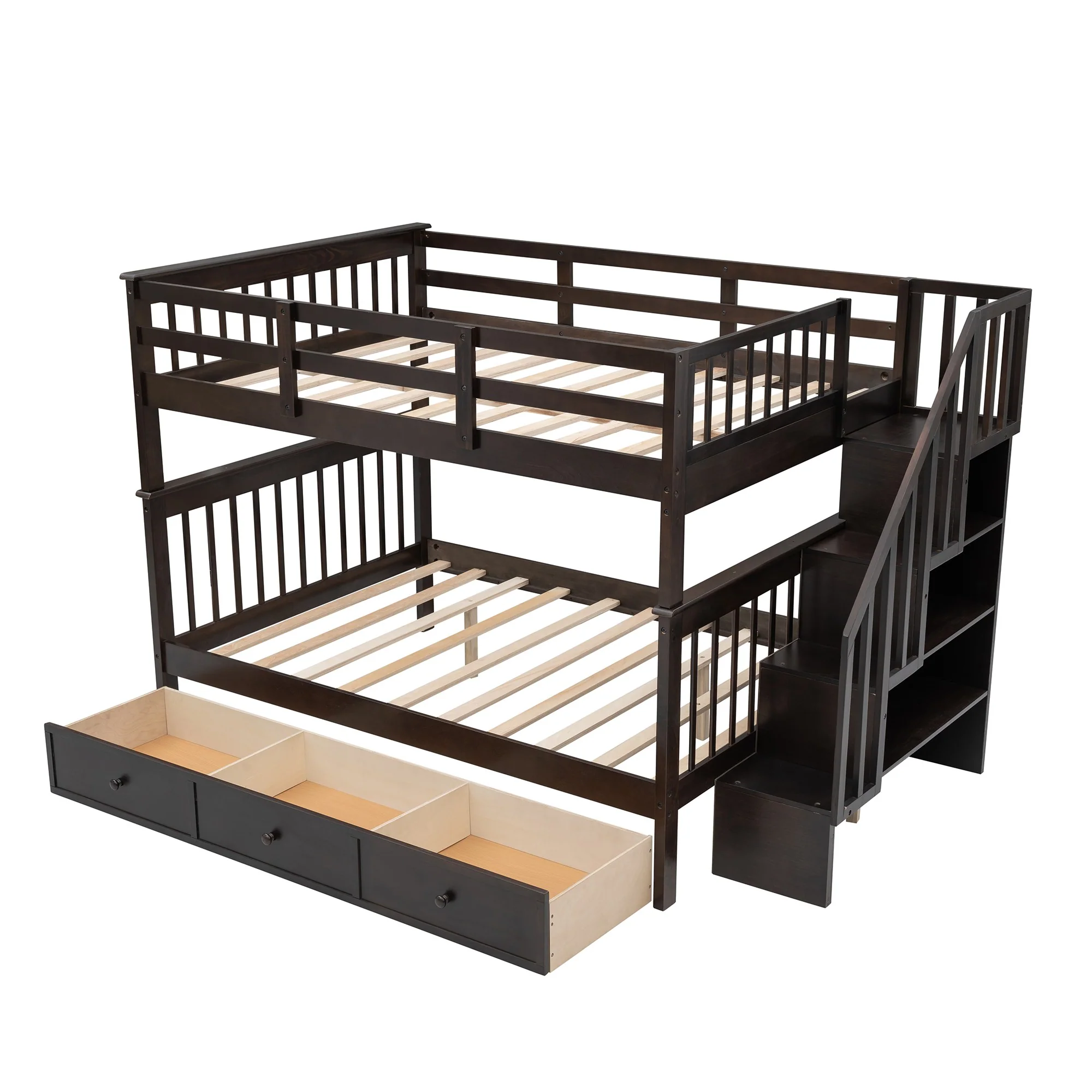 White Double Full Size Stairway Bunk Bed With Drawer By Homeroots - Image 14