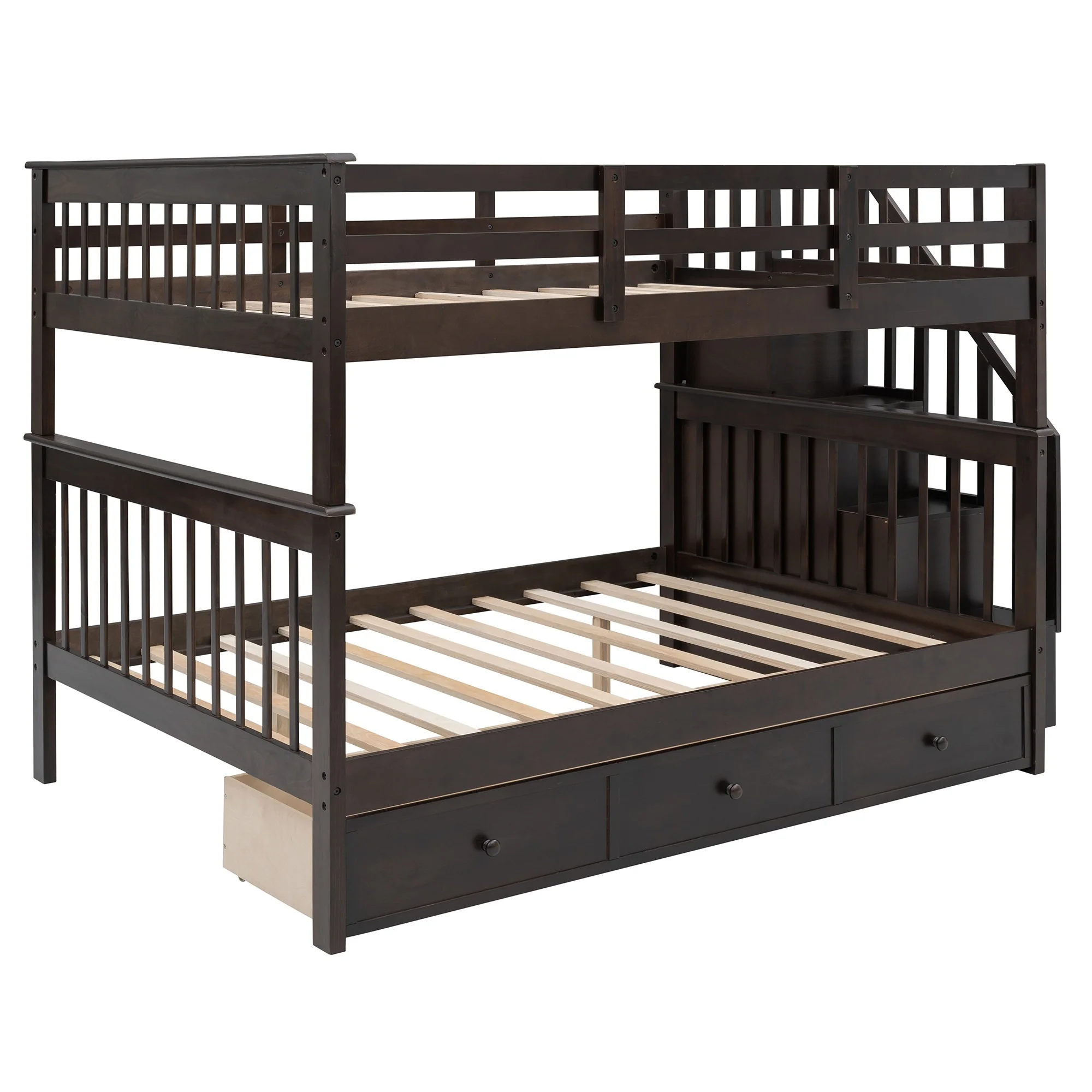 White Double Full Size Stairway Bunk Bed With Drawer By Homeroots - Image 15