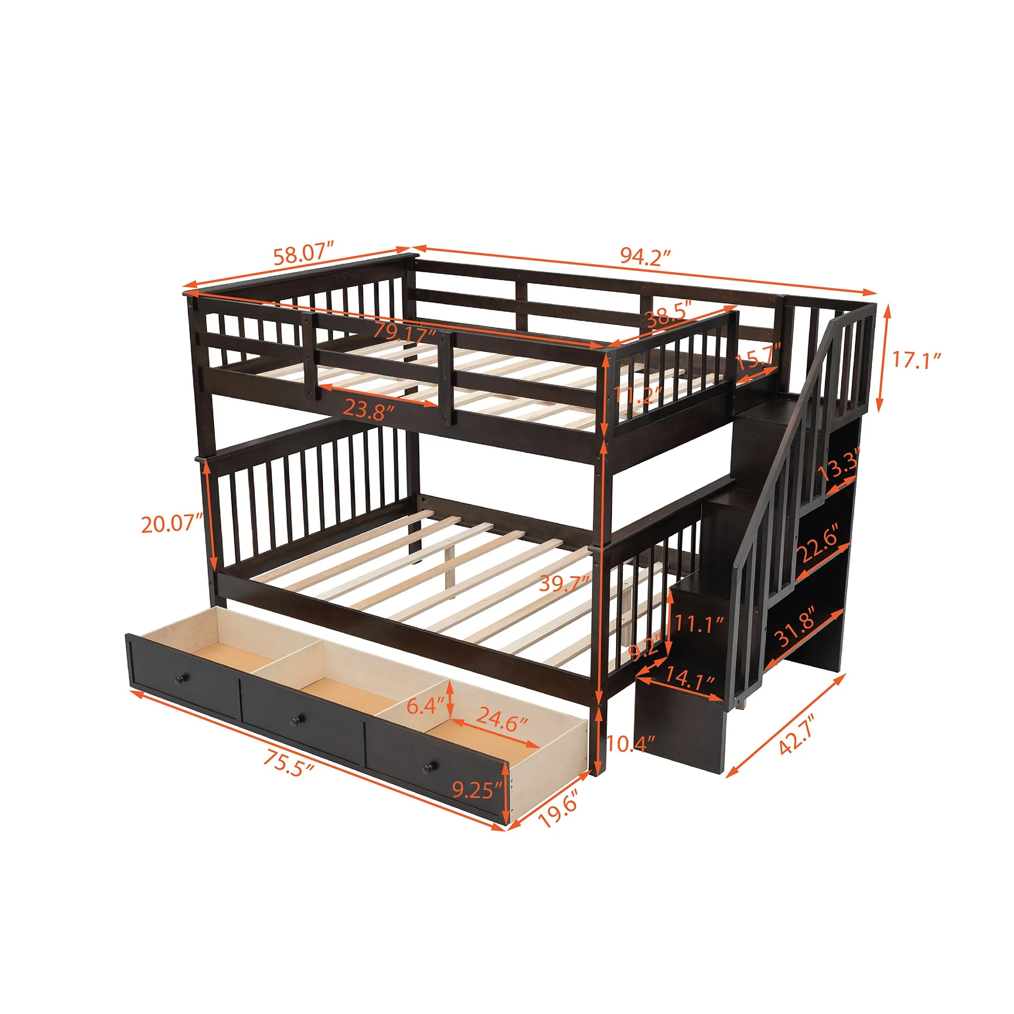 White Double Full Size Stairway Bunk Bed With Drawer By Homeroots - Image 16