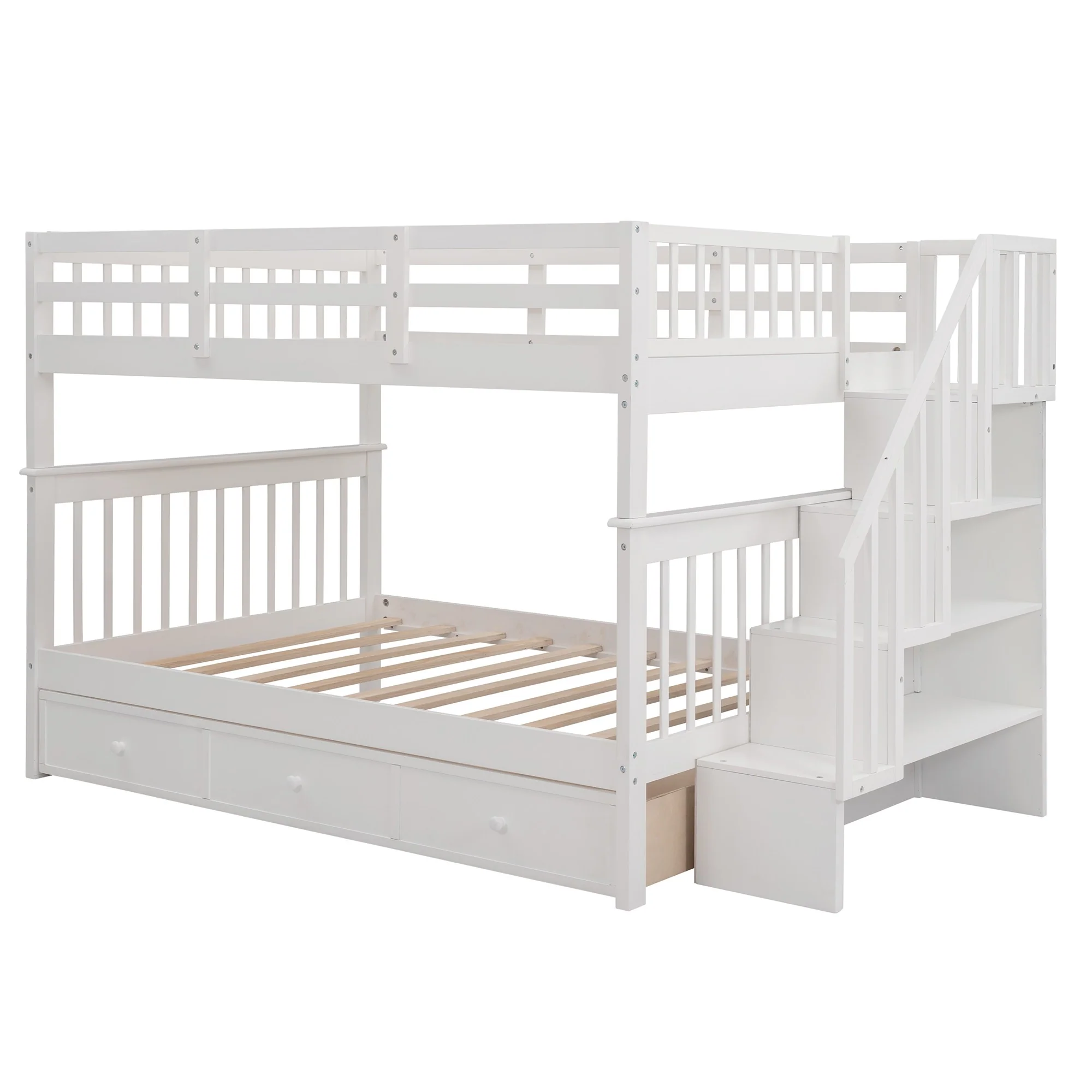White Double Full Size Stairway Bunk Bed With Drawer By Homeroots - Image 4
